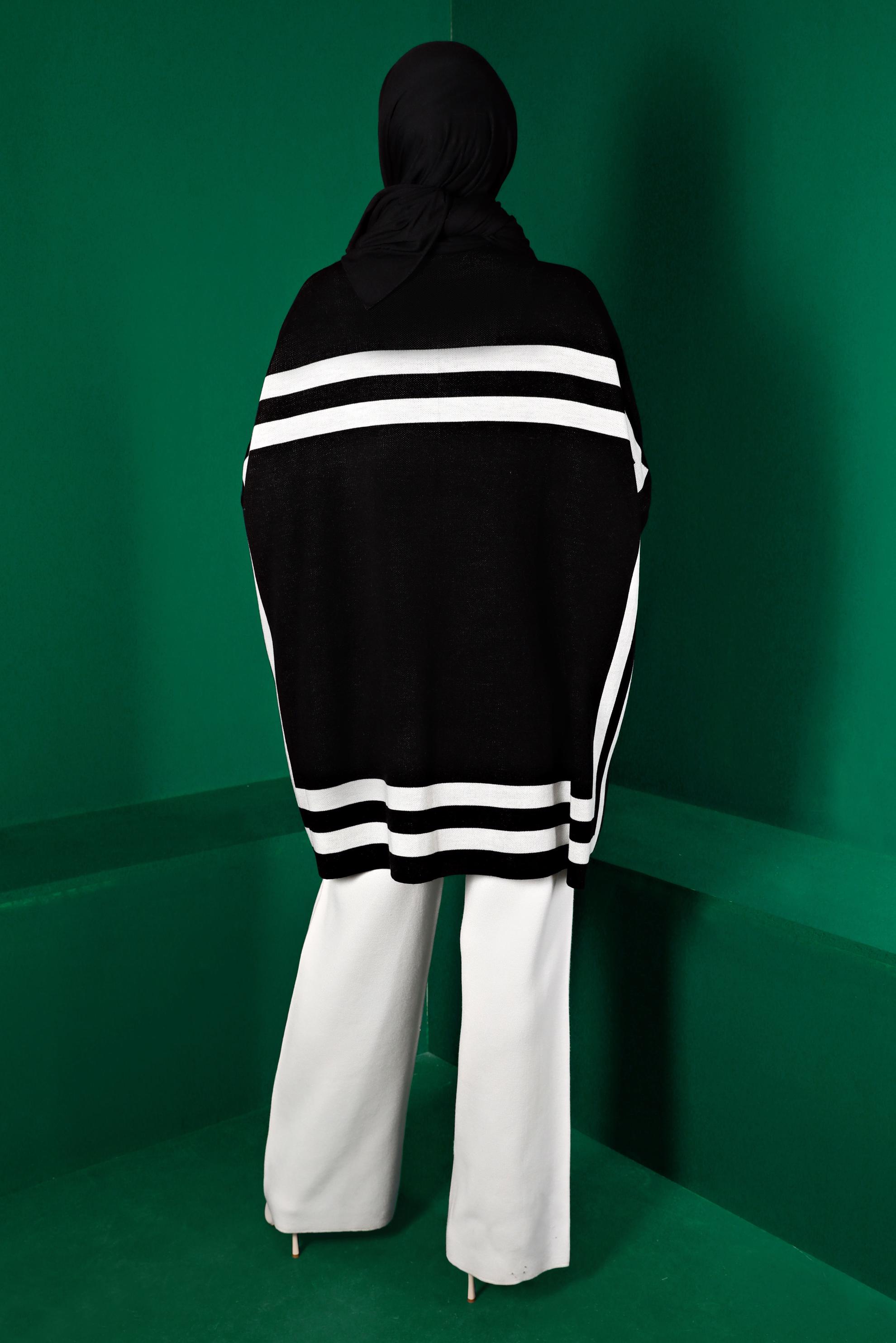 Vêtements hijab NOIR PONCHO EN MAILLE À RAYURES 43207