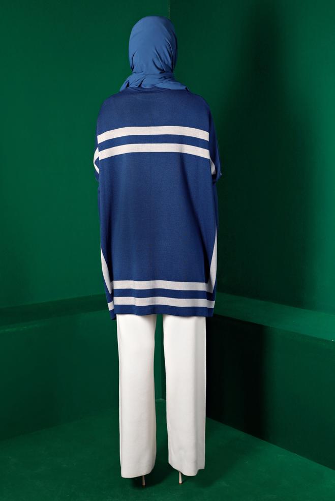 Tesettür giyim LACİVERT ŞERİTLİ TRİKO PANÇO 43207 - ALVİNA