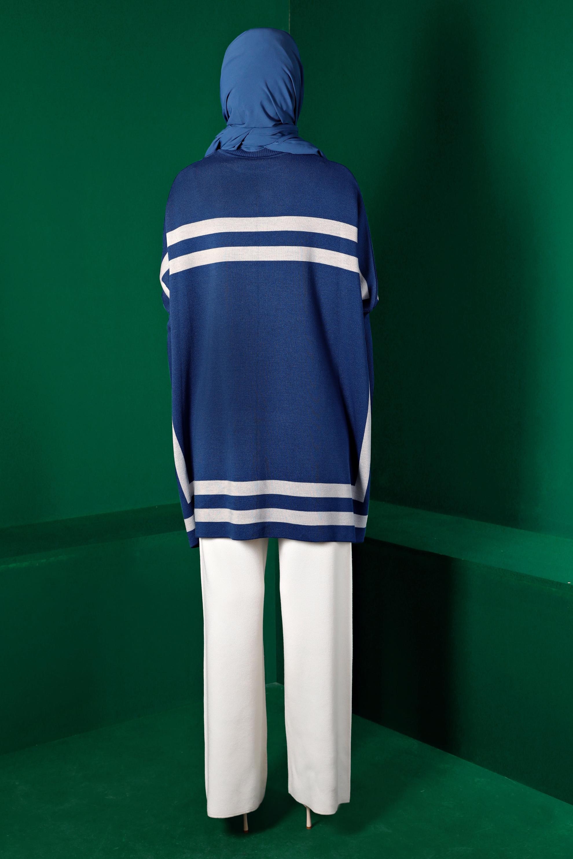 Vêtements hijab BLEU MARINE PONCHO EN MAILLE À RAYURES 43207