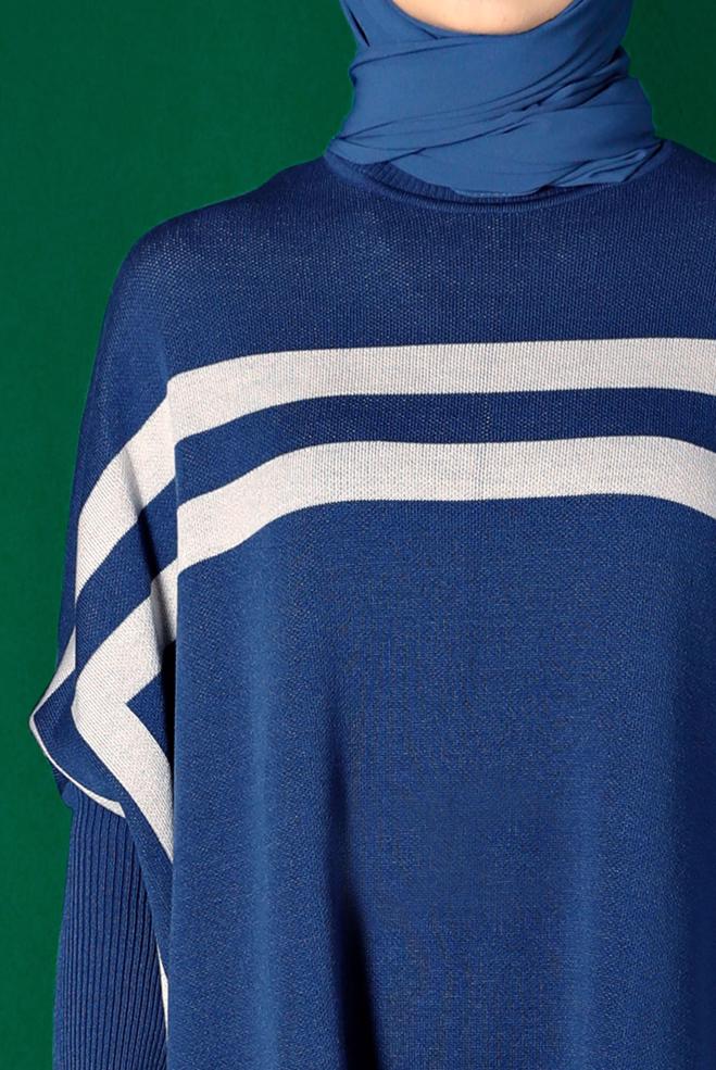 Tesettür giyim LACİVERT ŞERİTLİ TRİKO PANÇO 43207 - ALVİNA