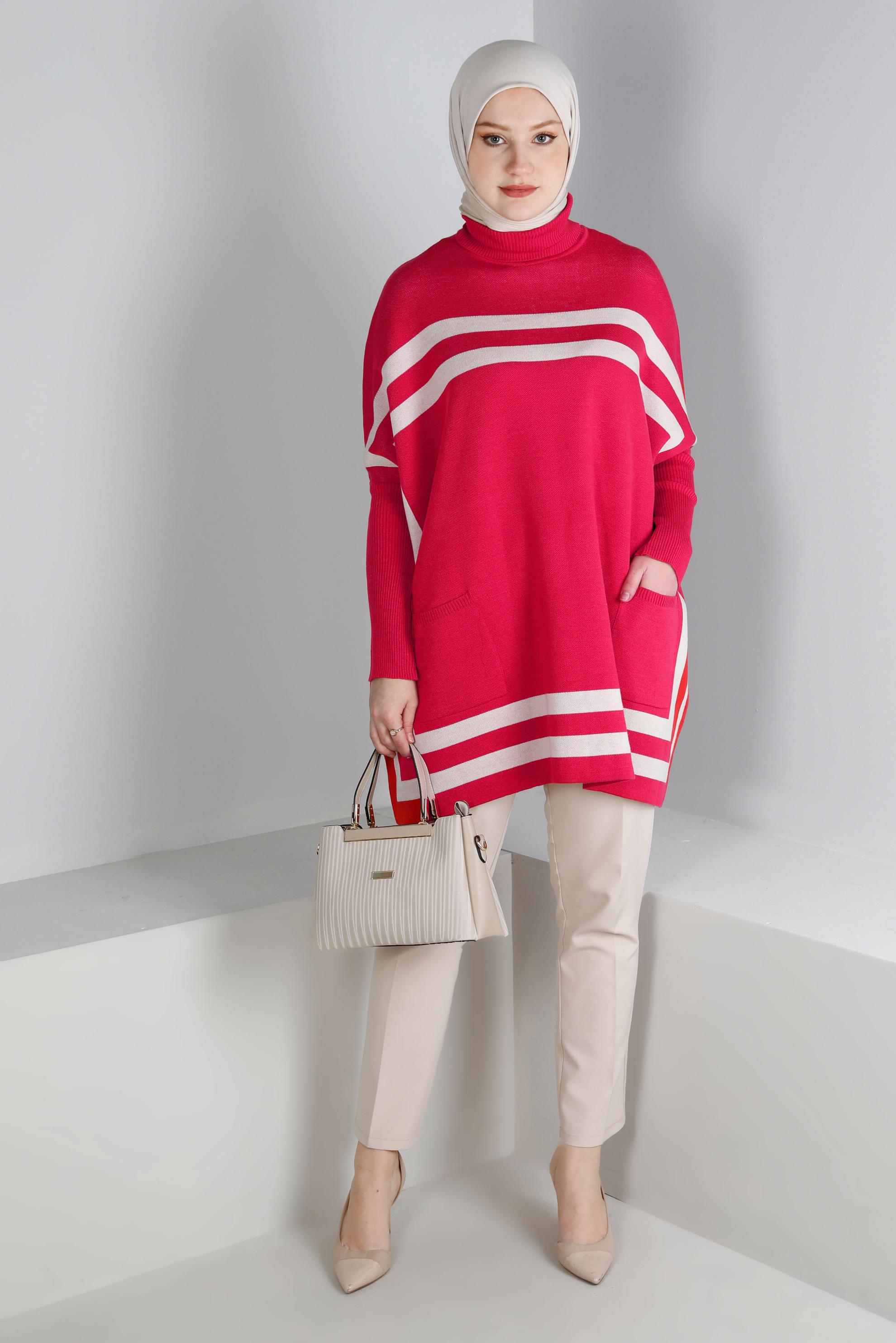 Vêtements hijab CORAIL PONCHO EN MAILLE À RAYURES 43207