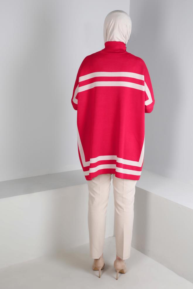 Tesettür giyim MERCAN ŞERİTLİ TRİKO PANÇO 43207 - ALVİNA