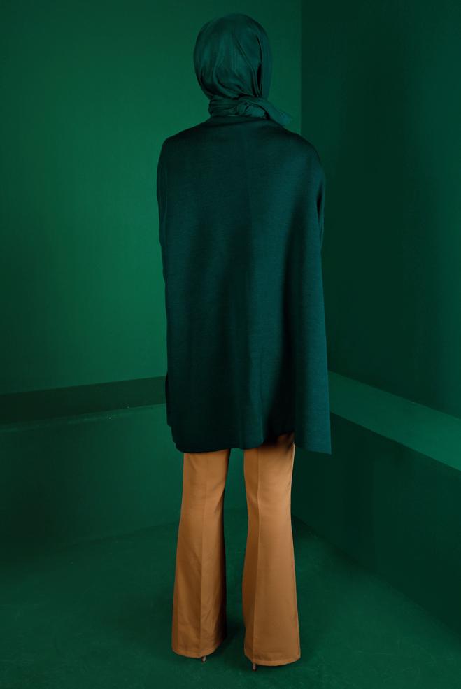 Tesettür giyim YEŞİL TAŞLI DÜĞMELİ TRİKO PANÇO 43208  - ALVİNA