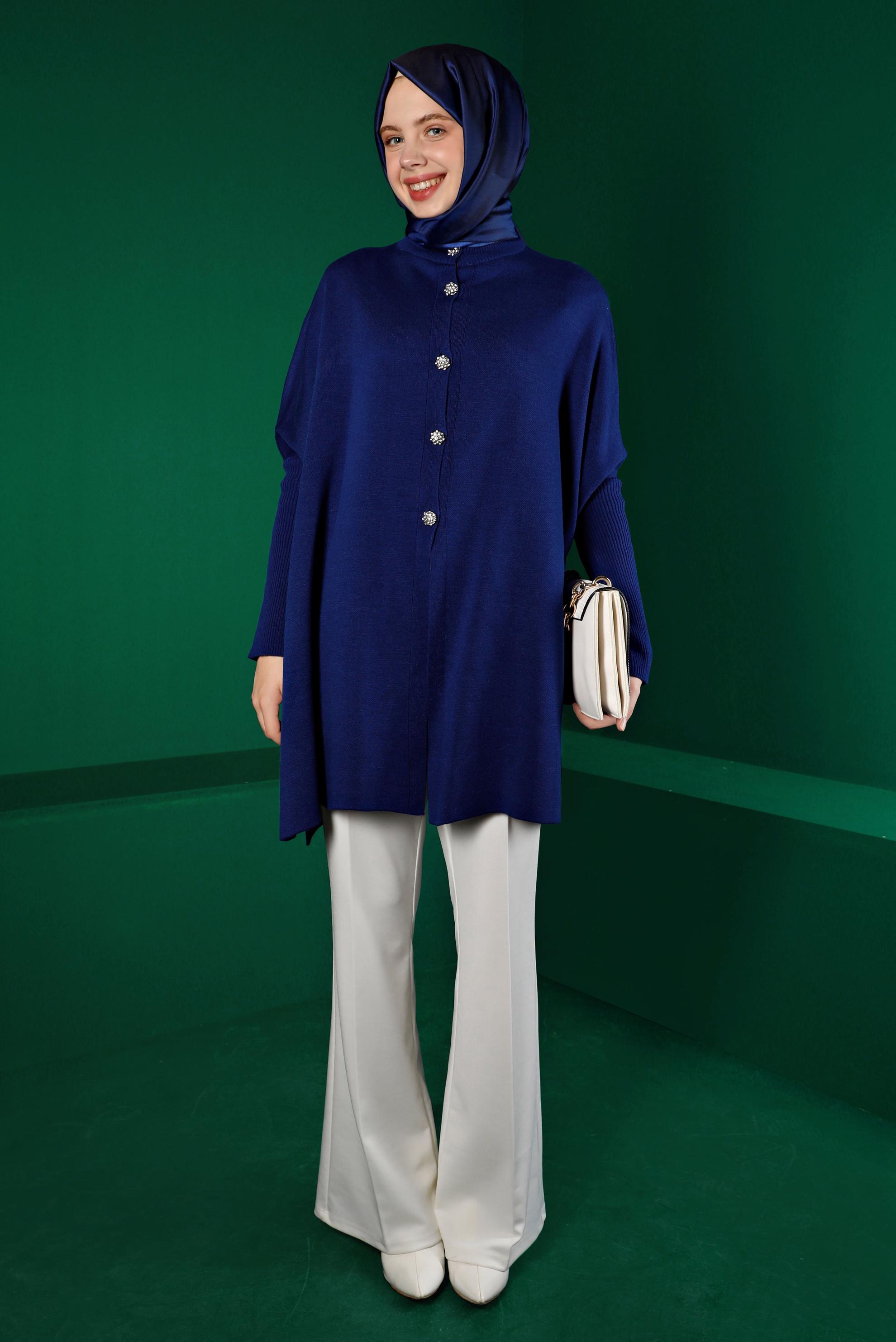 Vêtements hijab BLEU PONCHO EN MAILLE AVEC BOUTONS GEM 43208