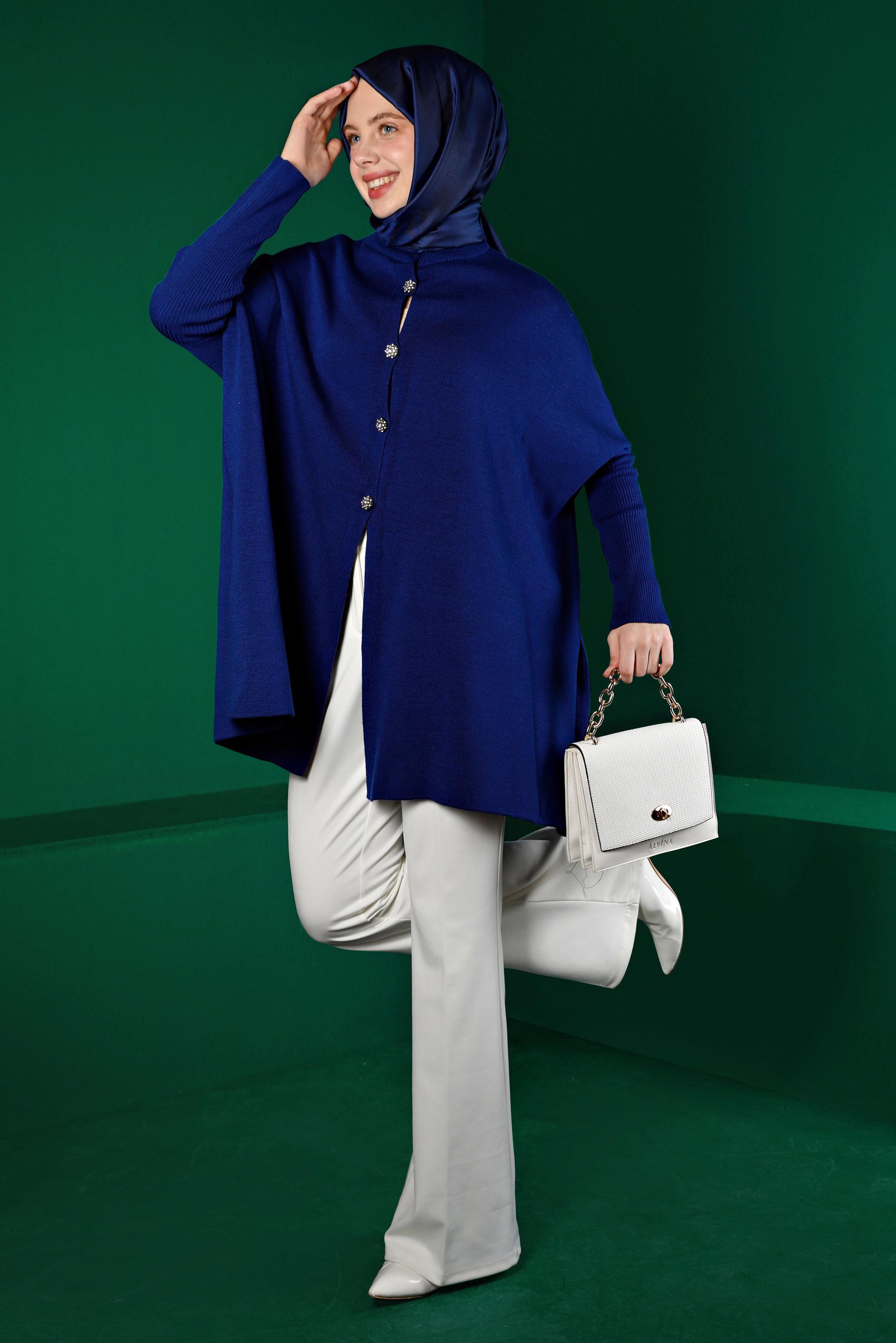 Vêtements hijab BLEU PONCHO EN MAILLE AVEC BOUTONS GEM 43208