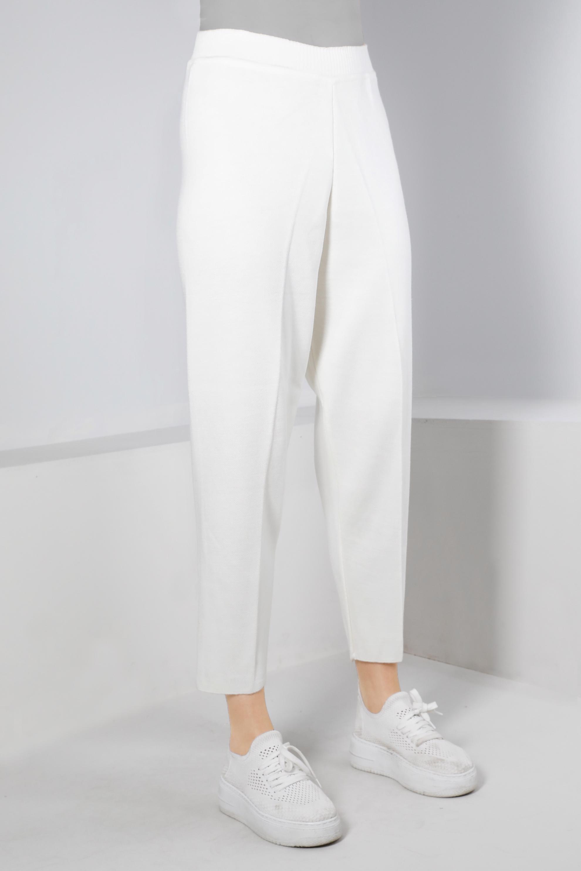 Tesettür giyim BEYAZ BELİ LASTİKLİ TRİKO PANTOLON 70430 