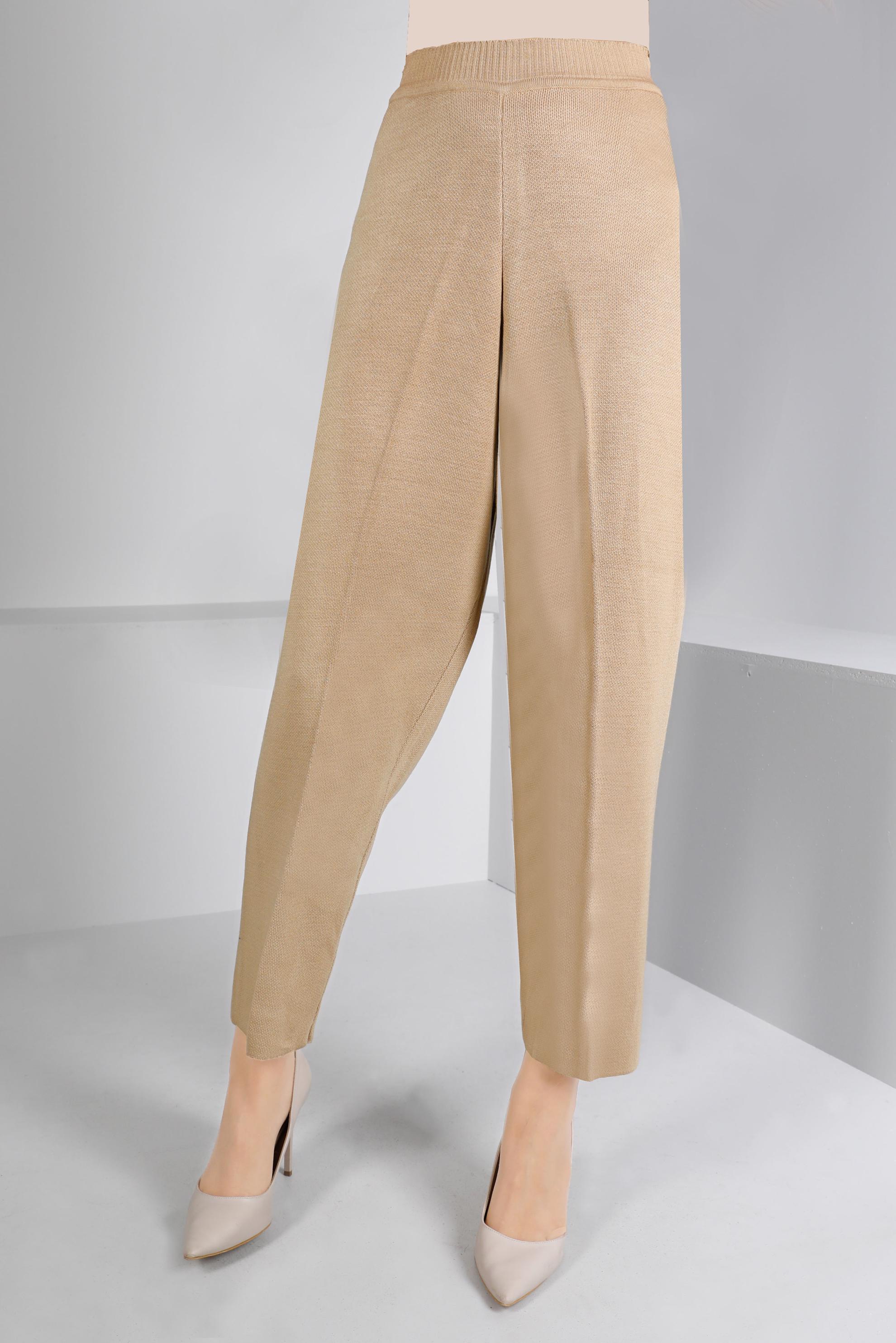 Tesettür giyim KAHVE BELİ LASTİKLİ TRİKO PANTOLON 70430 