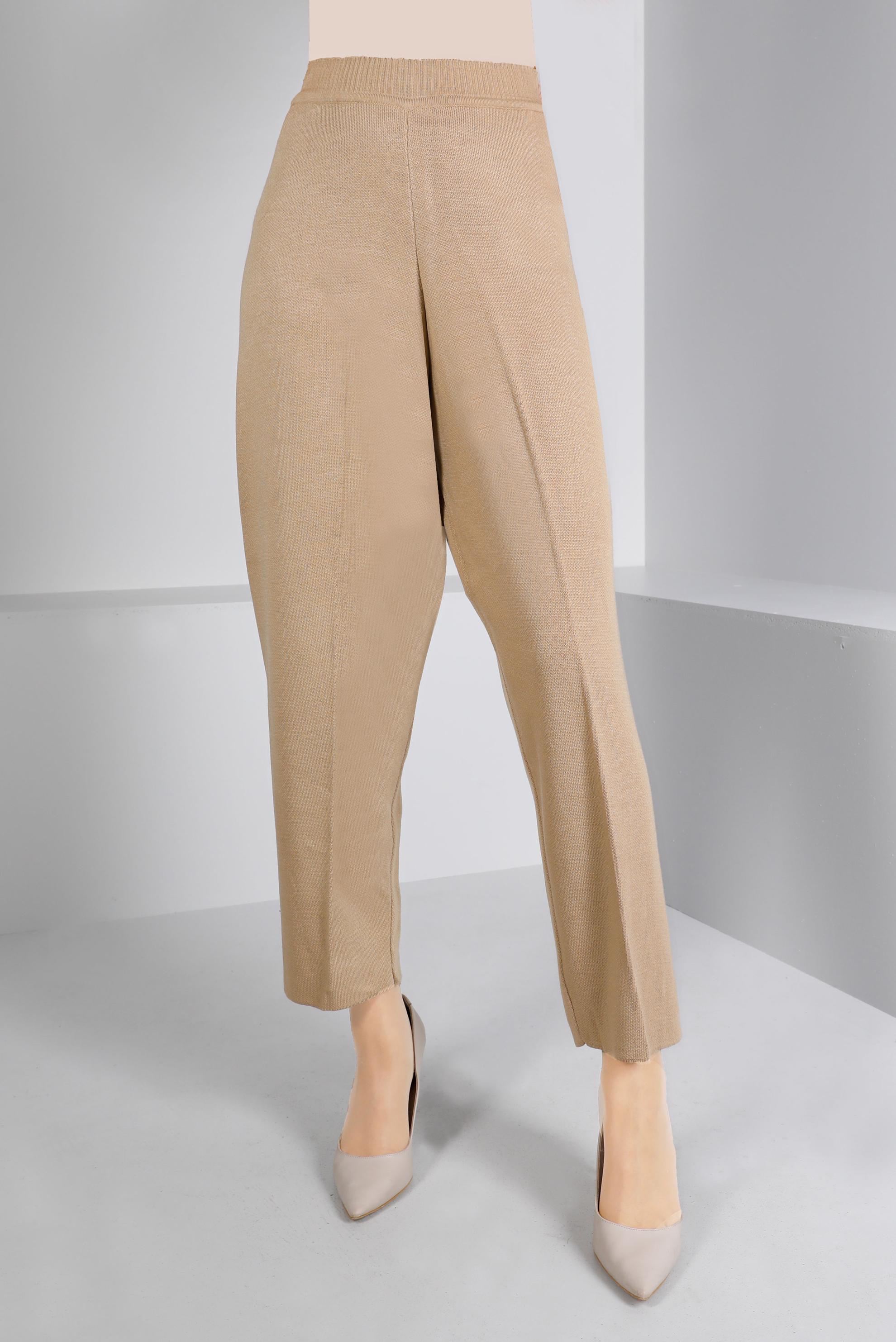 Tesettür giyim KAHVE BELİ LASTİKLİ TRİKO PANTOLON 70430 