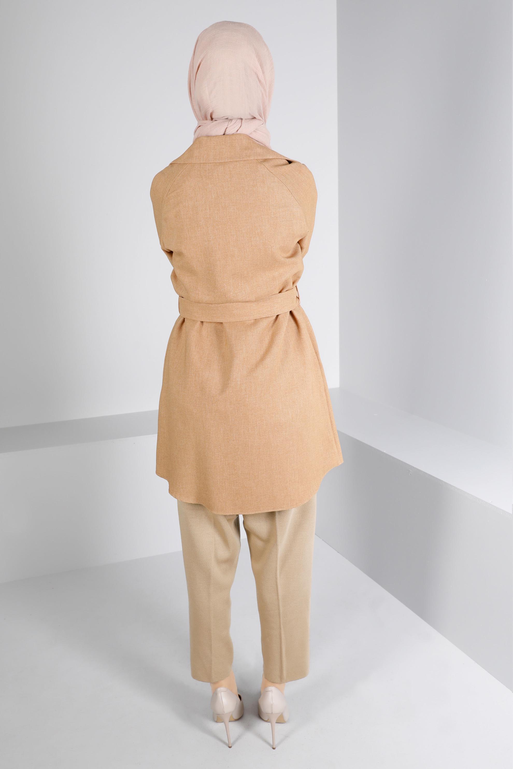 Tesettür giyim KAHVE BELİ LASTİKLİ TRİKO PANTOLON 70430 