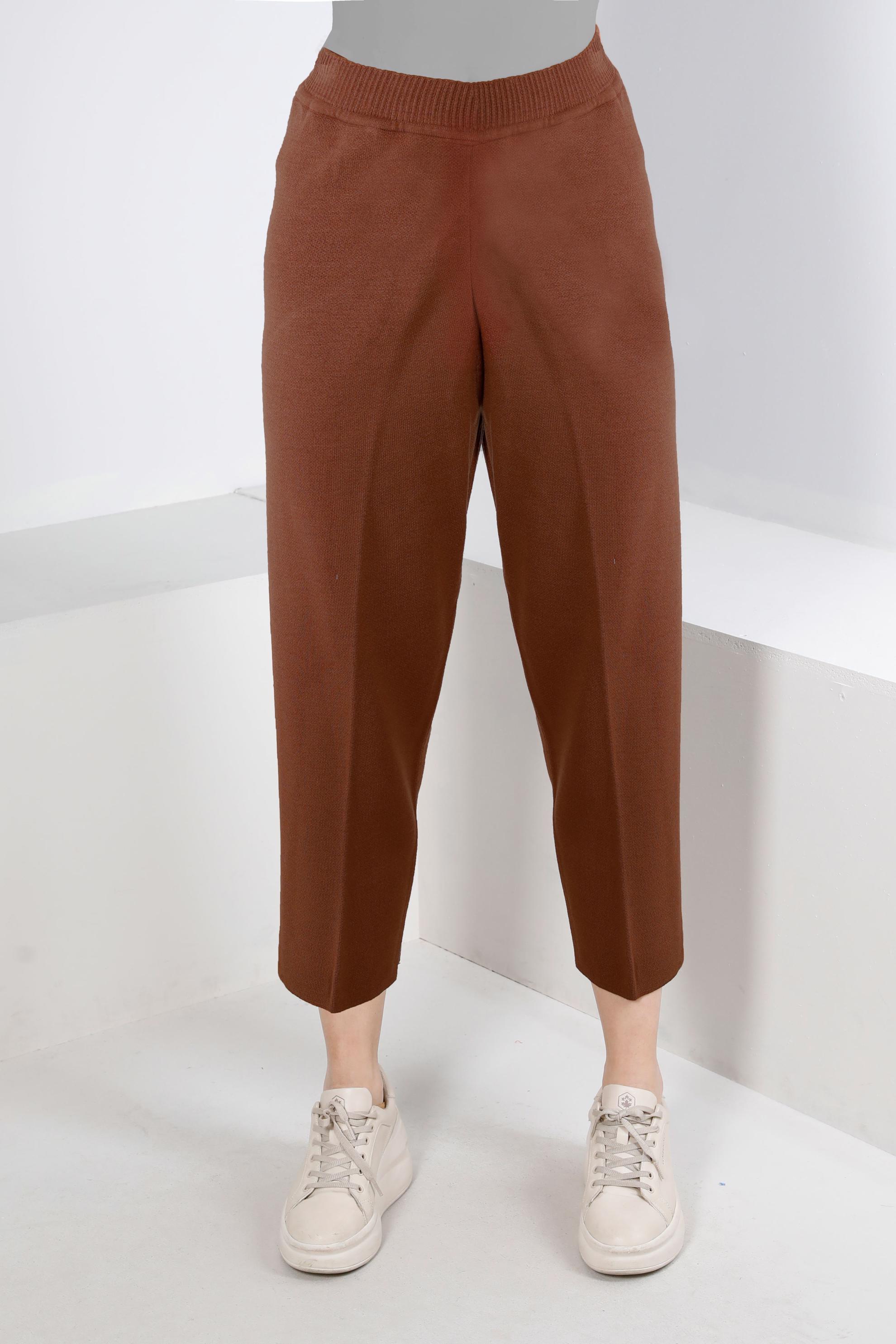 Tesettür giyim KAHVE BELİ LASTİKLİ TRİKO PANTOLON 70430 