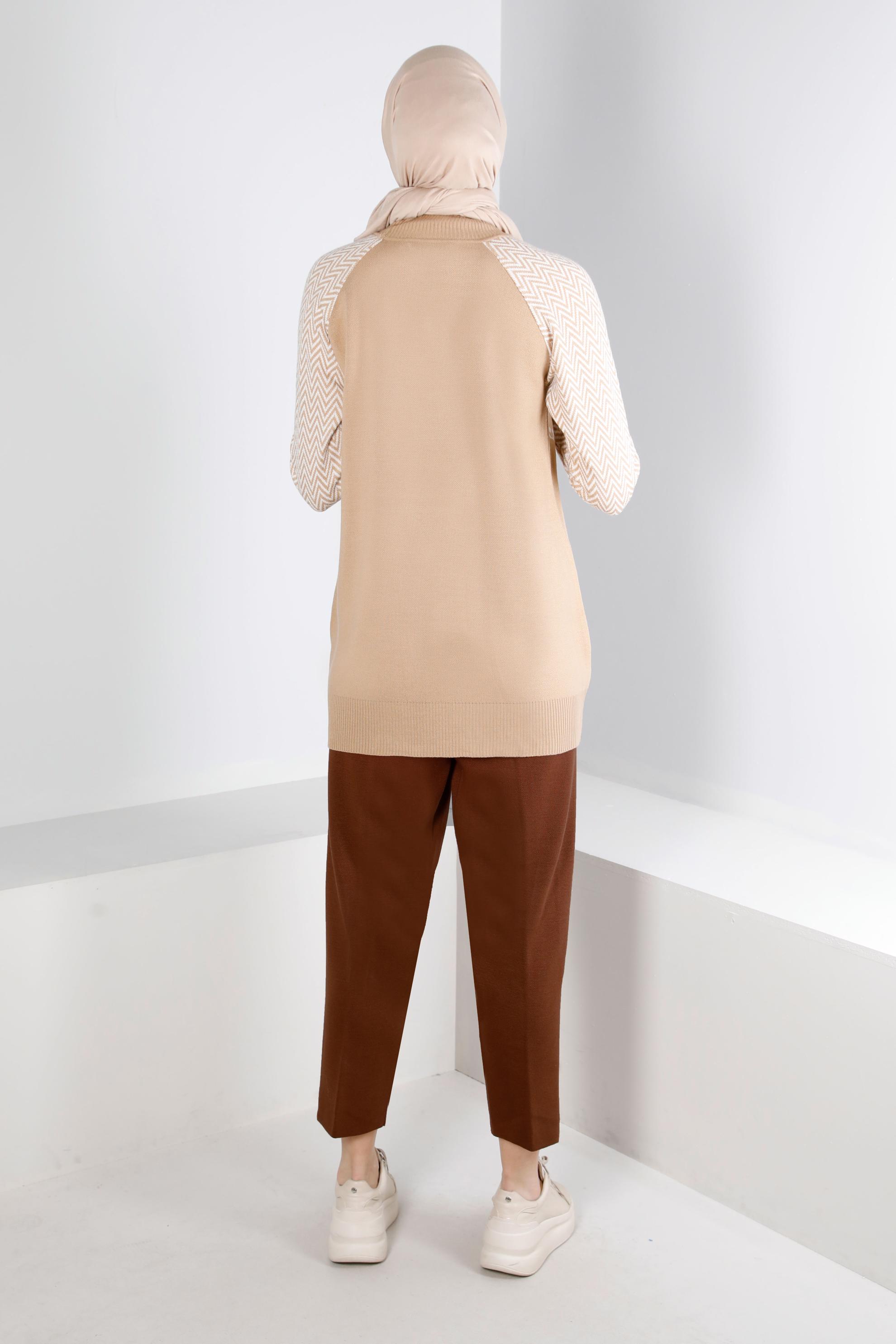 Tesettür giyim KAHVE BELİ LASTİKLİ TRİKO PANTOLON 70430 