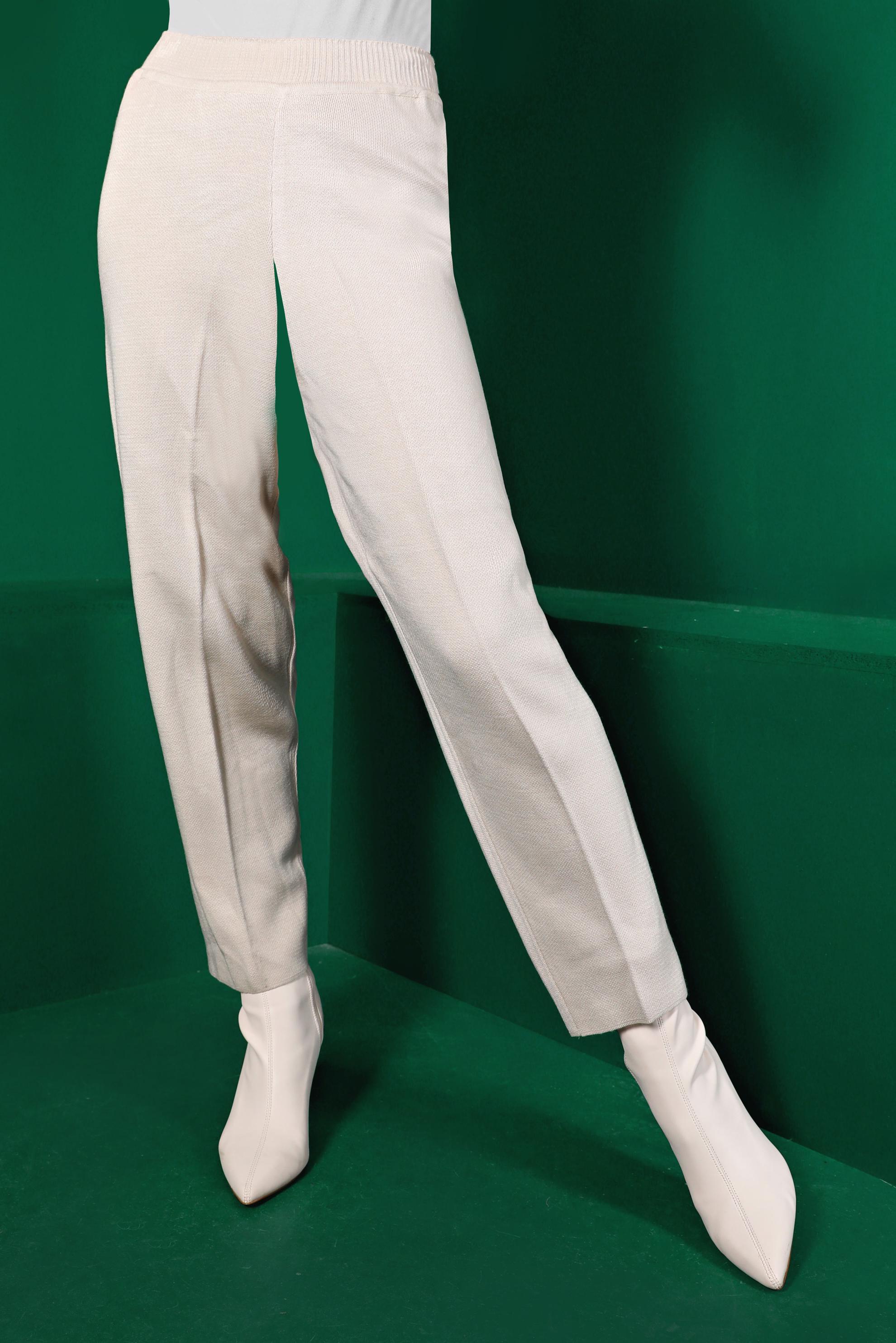 Tesettür giyim BEJ BELİ LASTİKLİ TRİKO PANTOLON 70430 