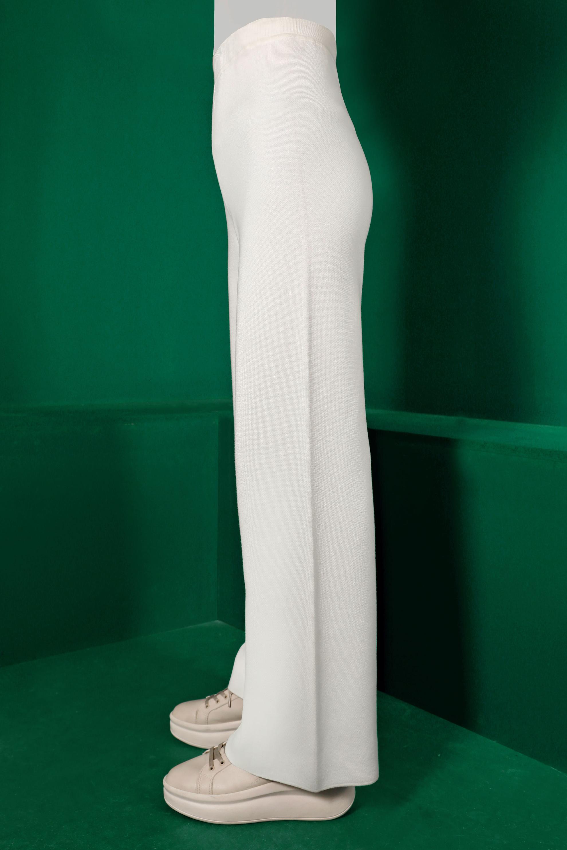 Tesettür giyim BEYAZ BELİ LASTİKLİ TRİKO PANTOLON 70431 