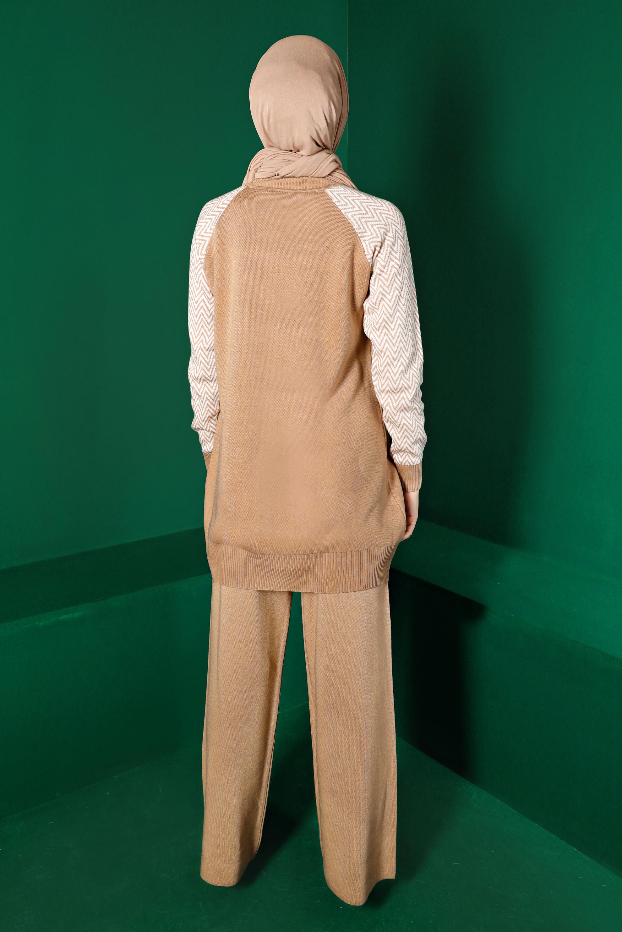 Tesettür giyim KAHVE BELİ LASTİKLİ TRİKO PANTOLON 70431 