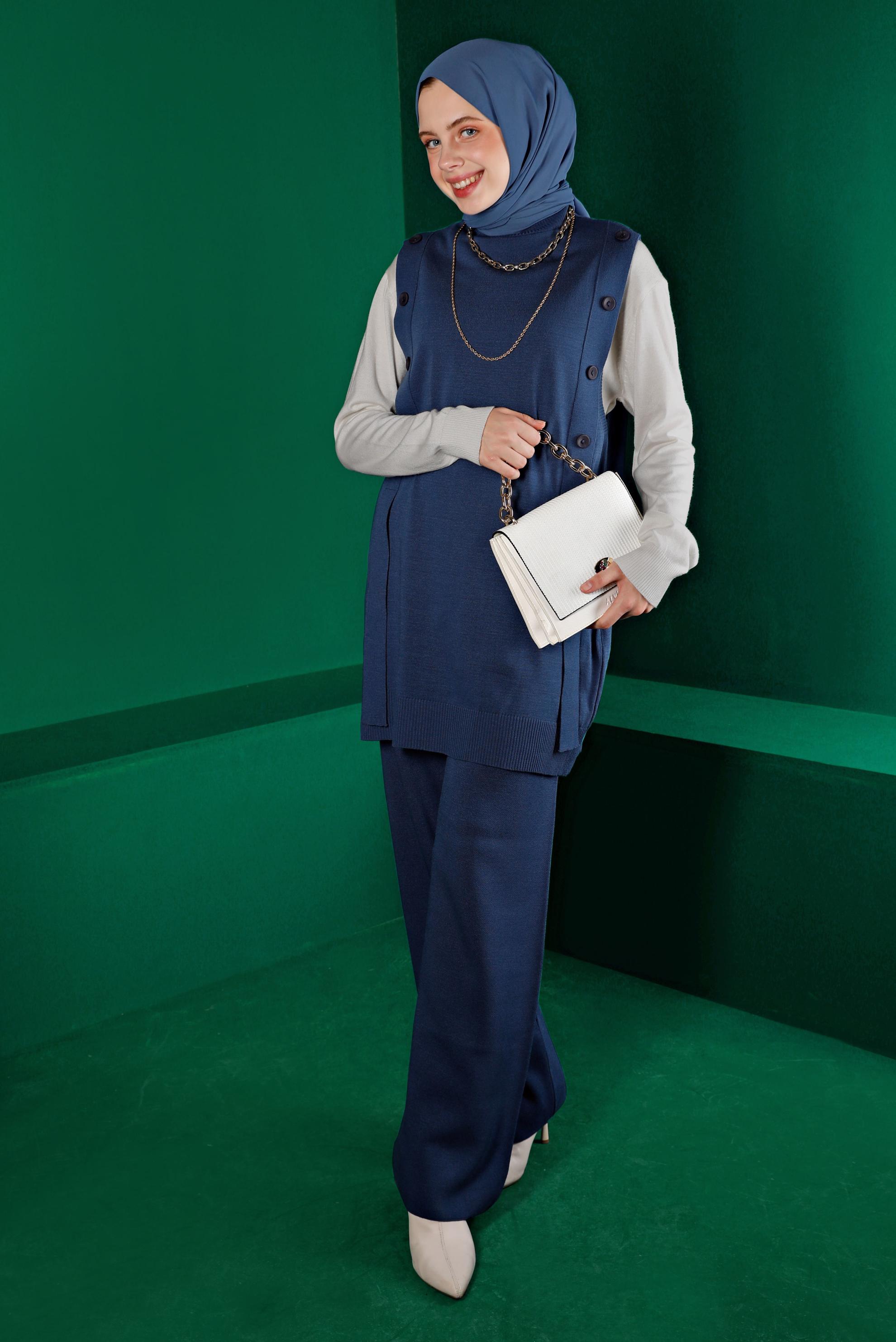 Tesettür giyim LACİVERT BELİ LASTİKLİ TRİKO PANTOLON 70431 