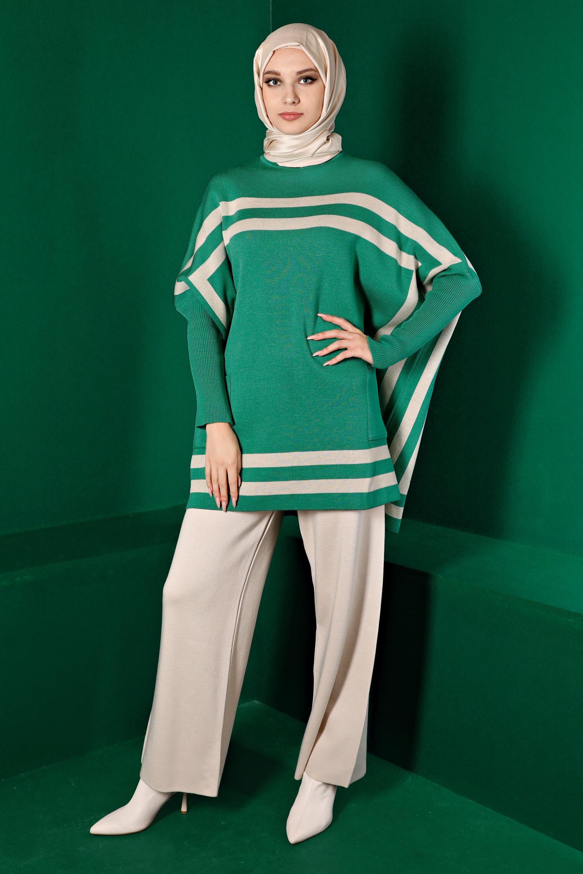 Tesettür giyim BEJ BELİ LASTİKLİ TRİKO PANTOLON 70431 