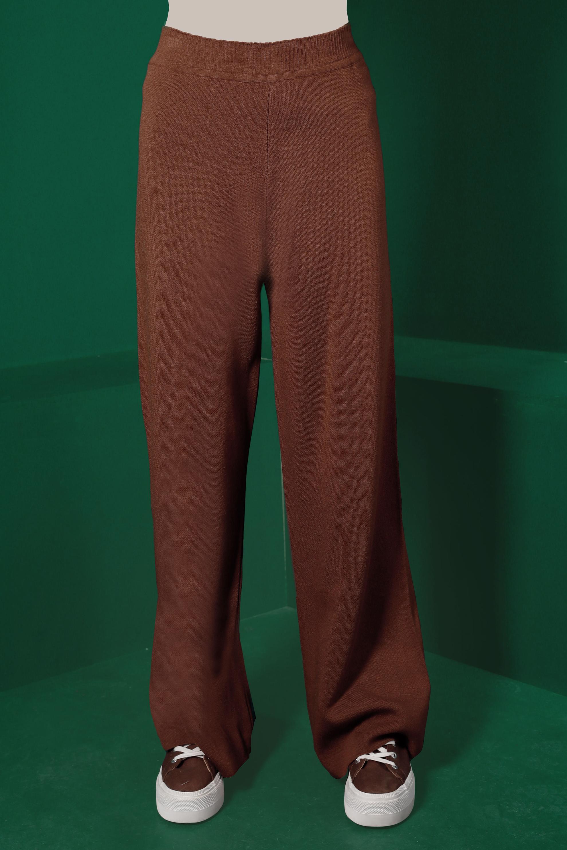 Tesettür giyim KAHVE BELİ LASTİKLİ TRİKO PANTOLON 70431 