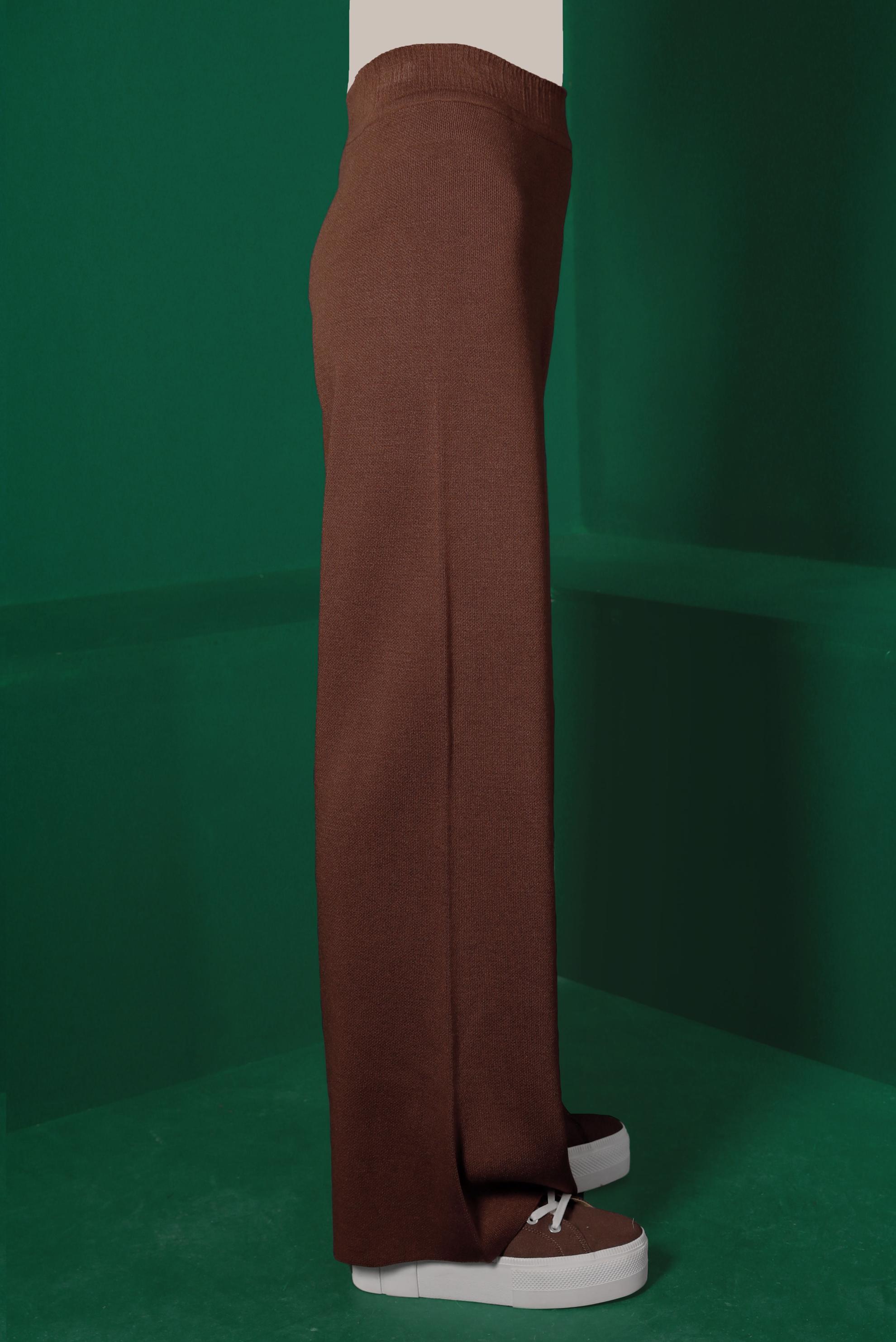 Tesettür giyim KAHVE BELİ LASTİKLİ TRİKO PANTOLON 70431 