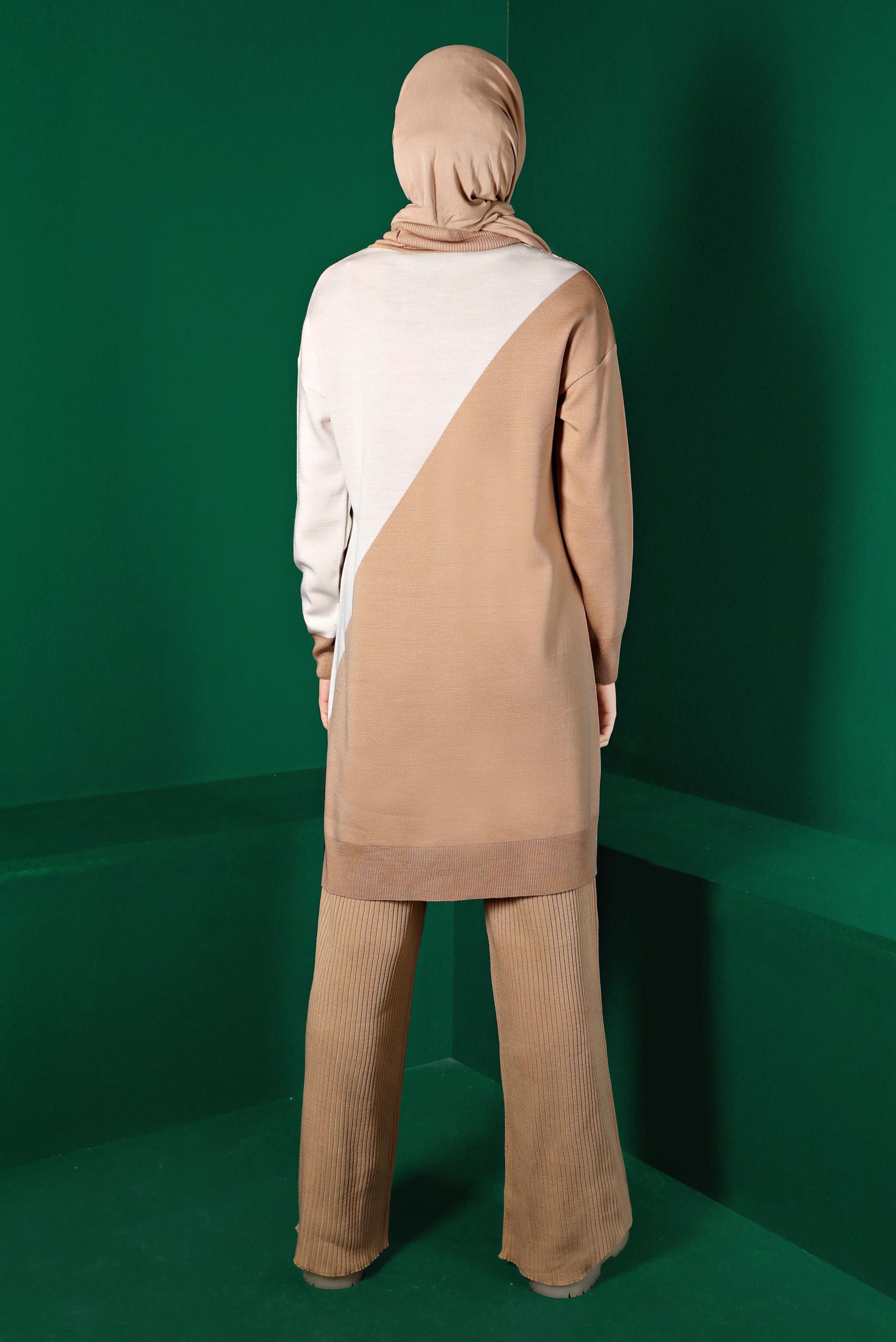 Tesettür giyim KAHVE FİTİLLİ TRİKO PANTOLON 70432 