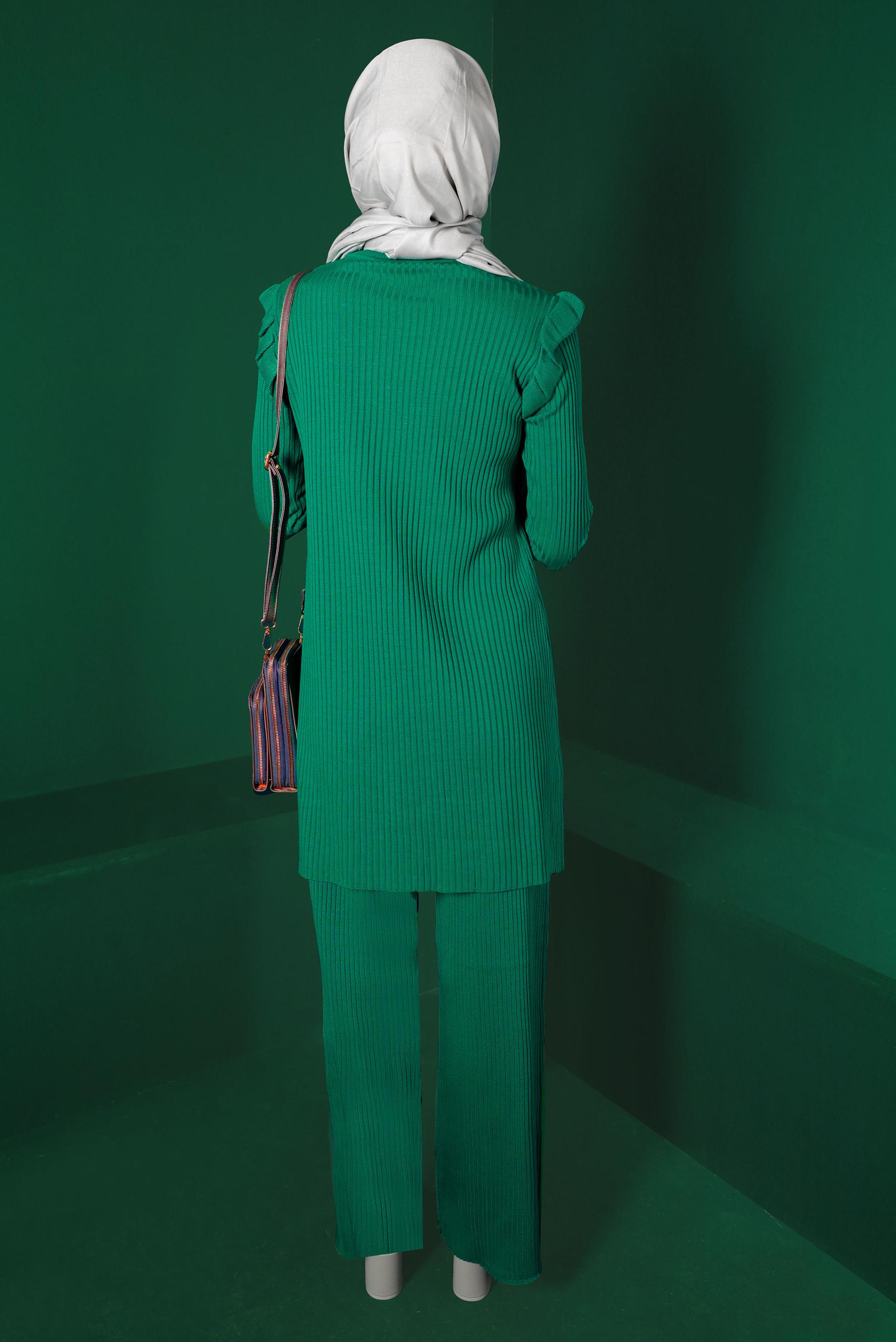 Tesettür giyim YEŞİL FİTİLLİ TRİKO PANTOLON 70432 