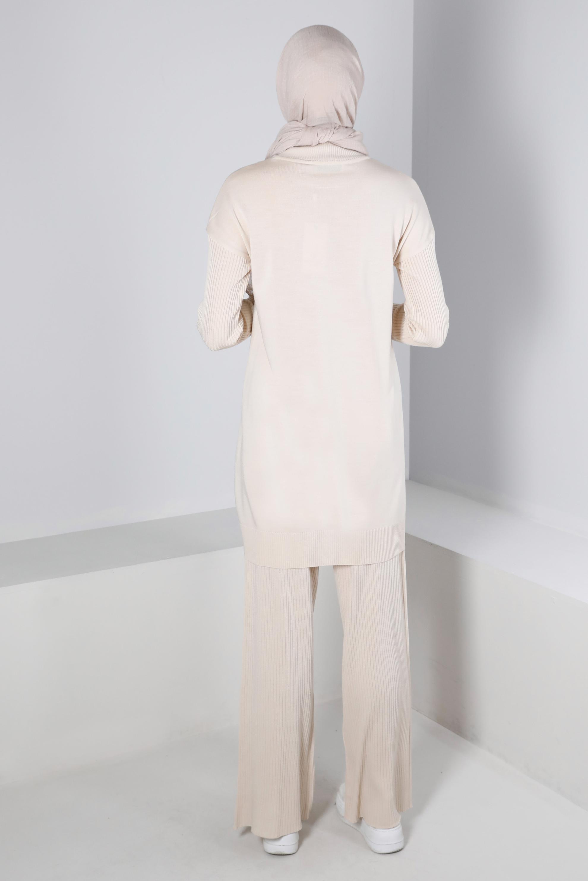 Tesettür giyim BEJ FİTİLLİ TRİKO PANTOLON 70432 