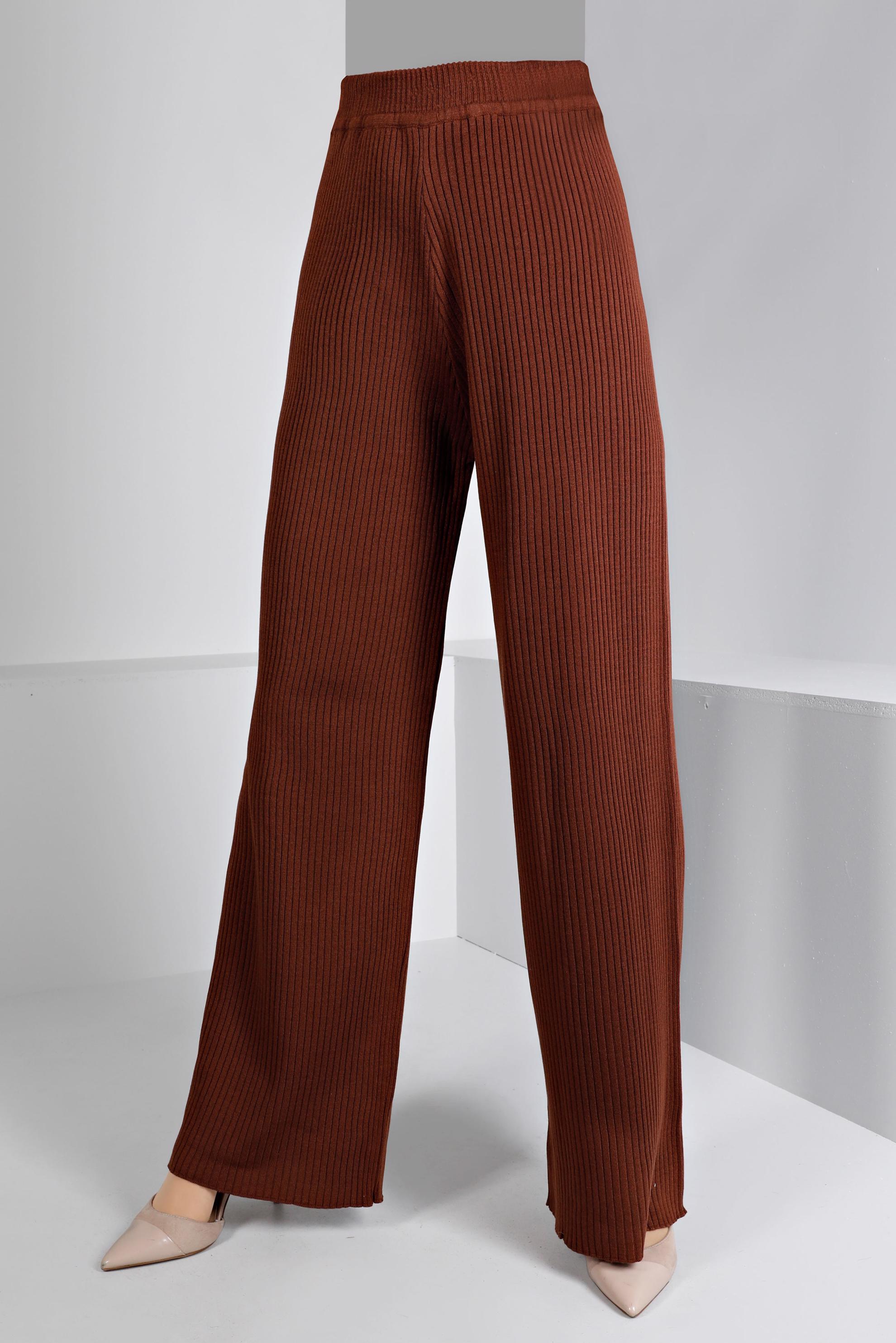 Tesettür giyim KAHVE FİTİLLİ TRİKO PANTOLON 70432 