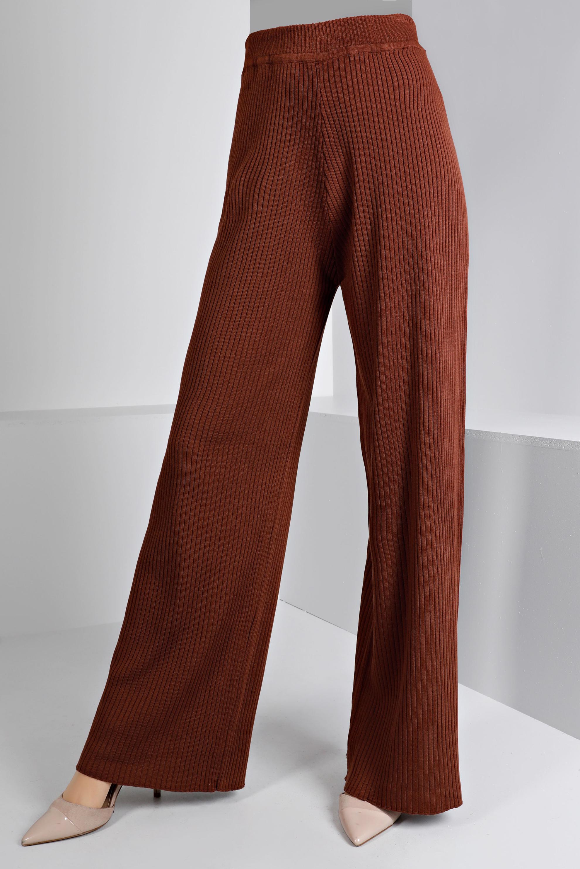 Tesettür giyim KAHVE FİTİLLİ TRİKO PANTOLON 70432 