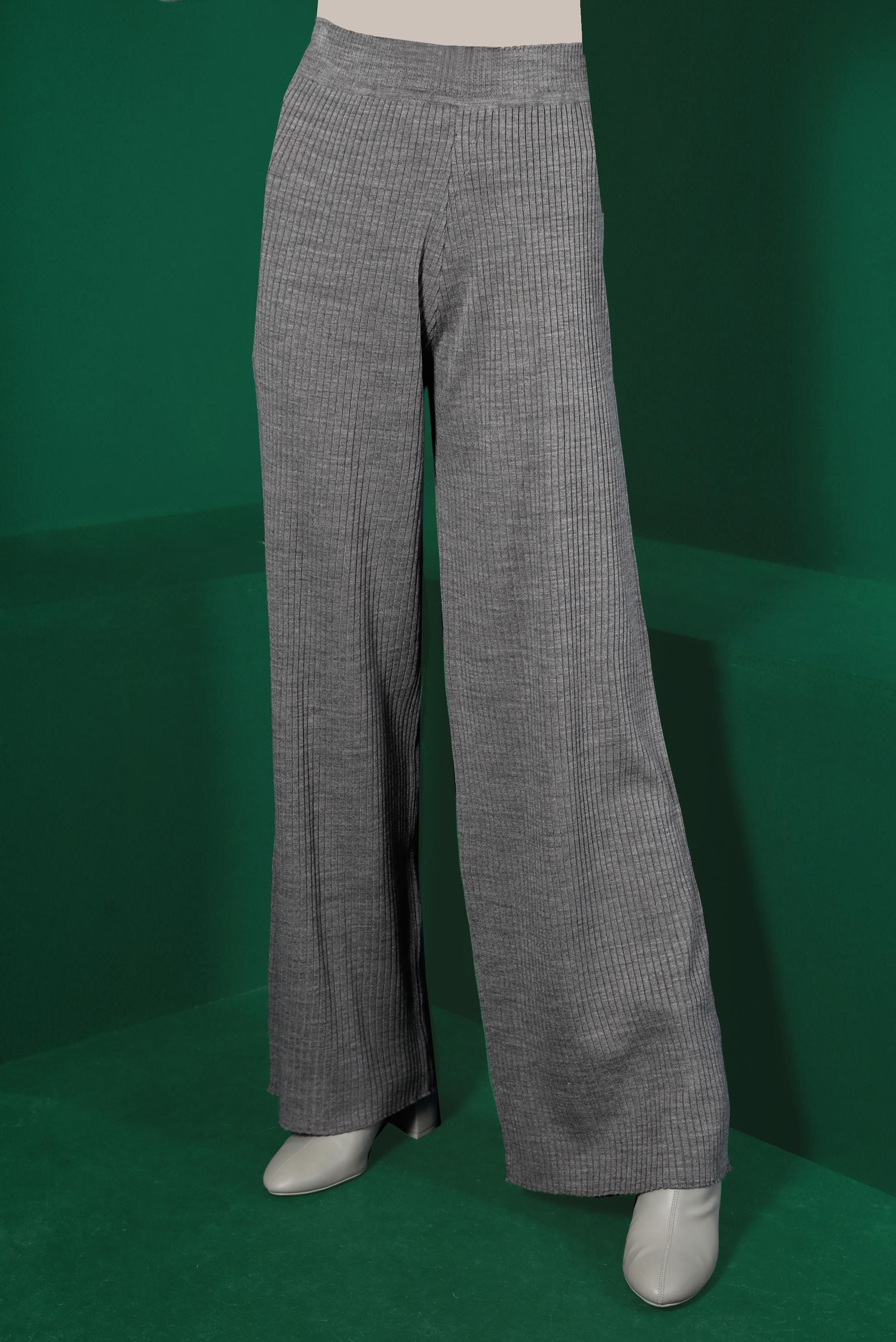 Tesettür giyim GRİ FİTİLLİ TRİKO PANTOLON 70432 