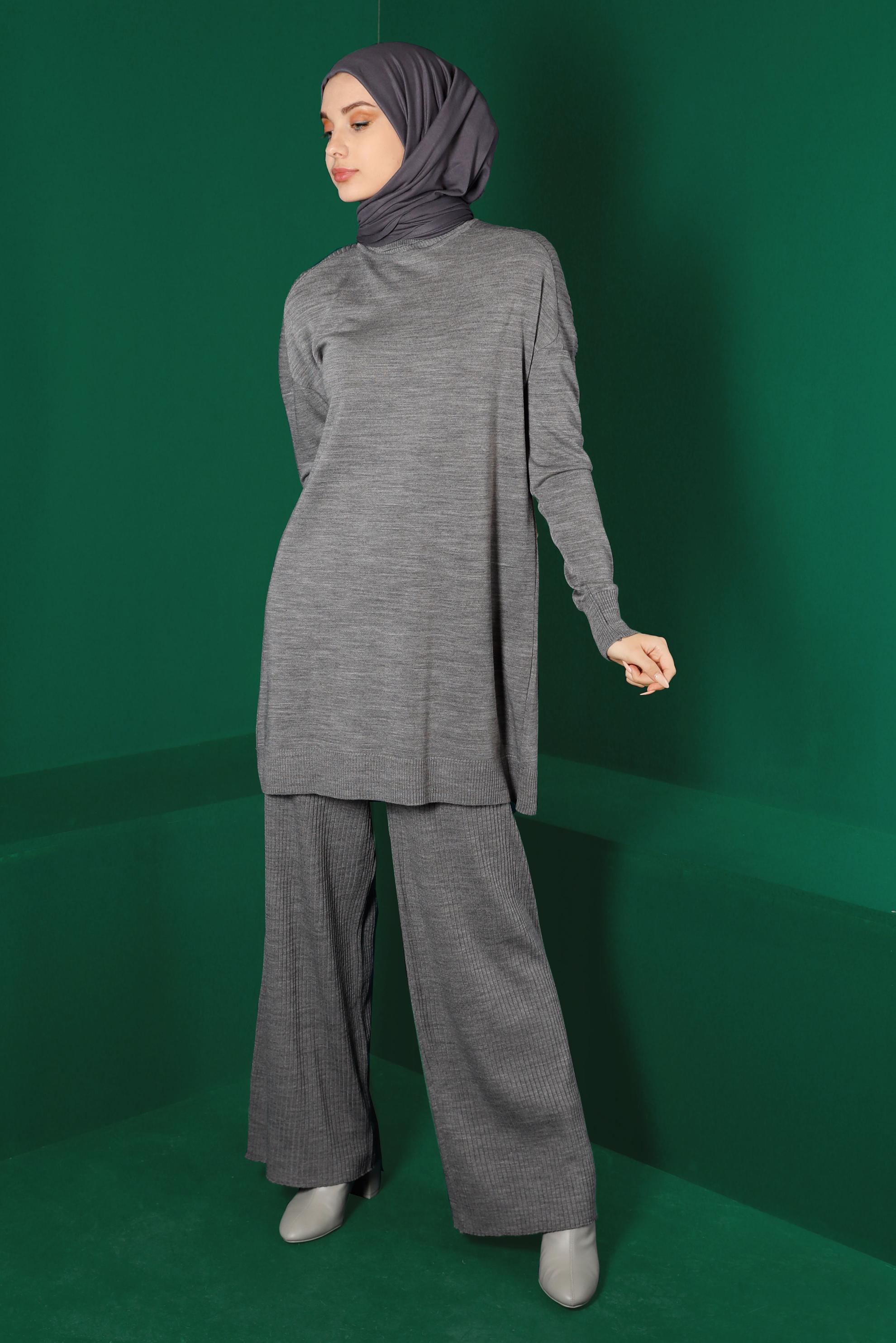 Tesettür giyim GRİ FİTİLLİ TRİKO PANTOLON 70432 