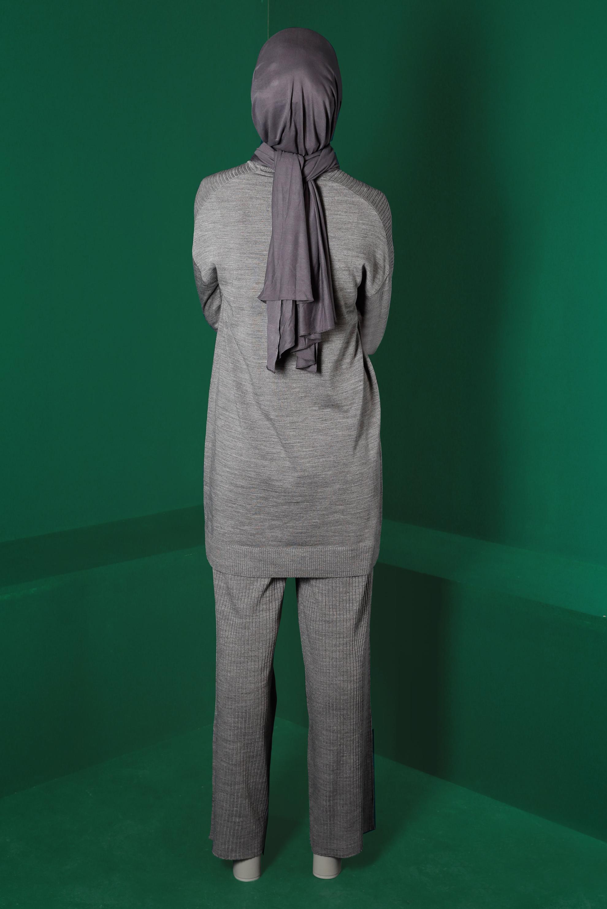 Tesettür giyim GRİ FİTİLLİ TRİKO PANTOLON 70432 