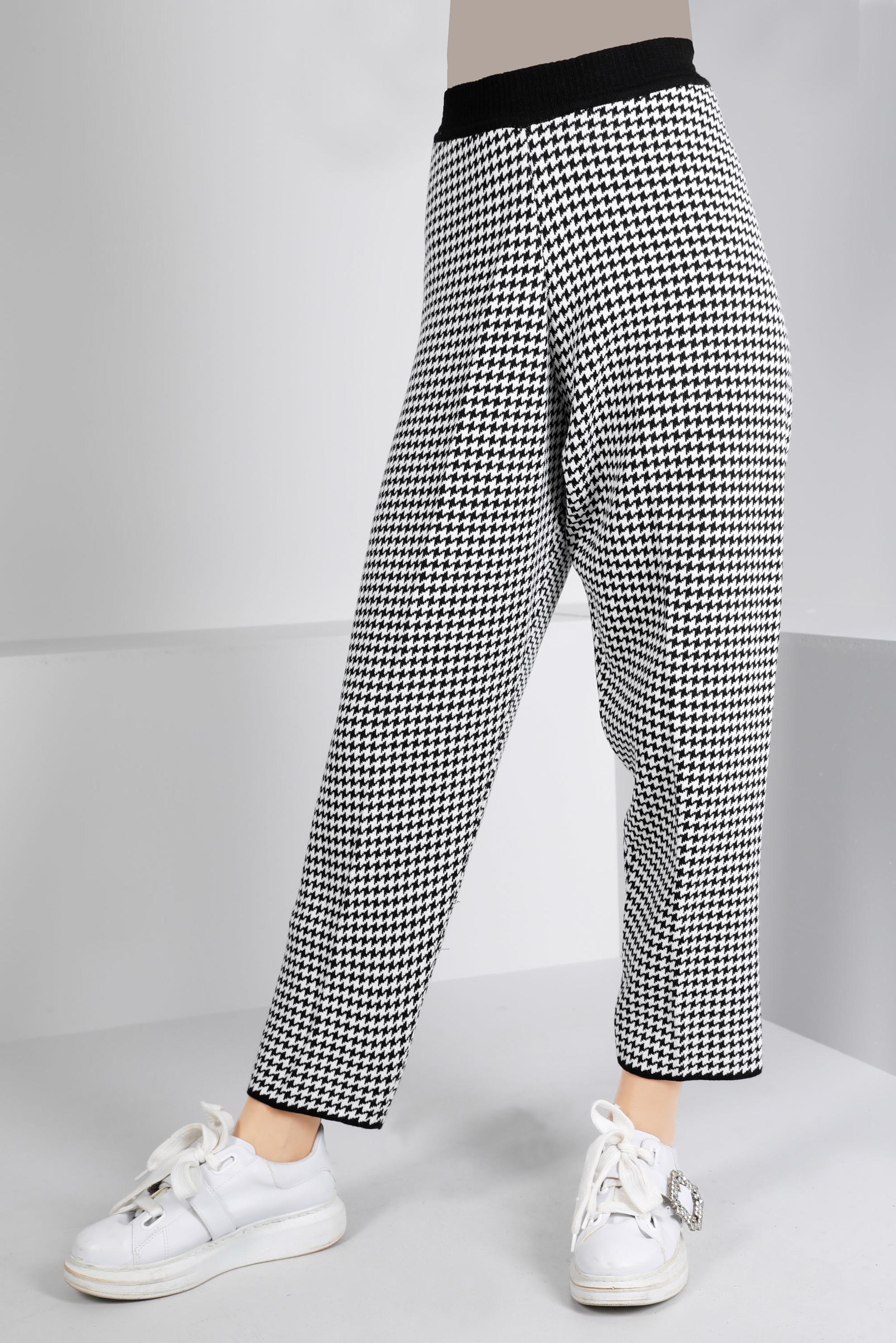 Tesettür giyim SİYAH KAZAYAĞI DESENLİ TRİKO PANTOLON 70433 