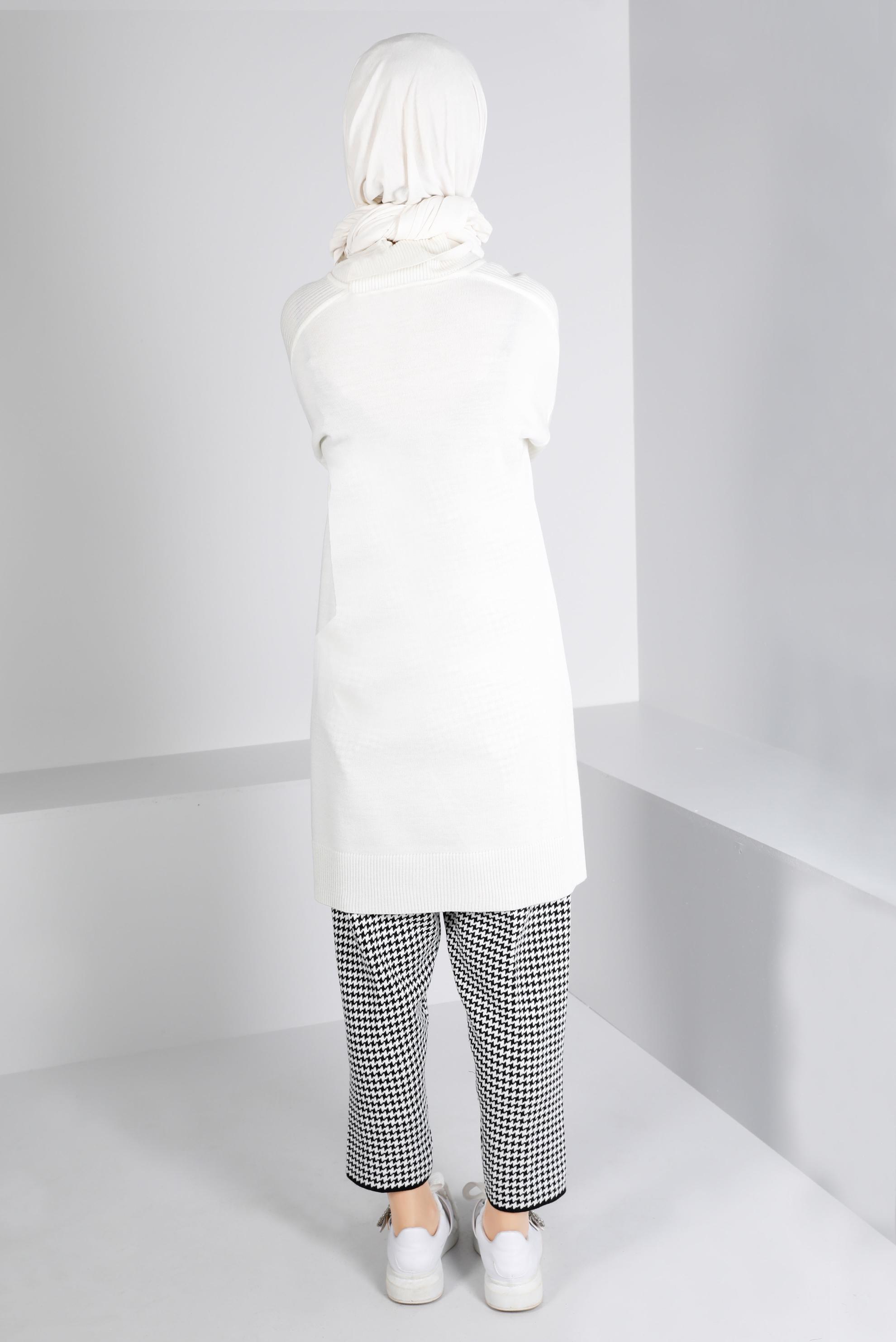 Tesettür giyim SİYAH KAZAYAĞI DESENLİ TRİKO PANTOLON 70433 