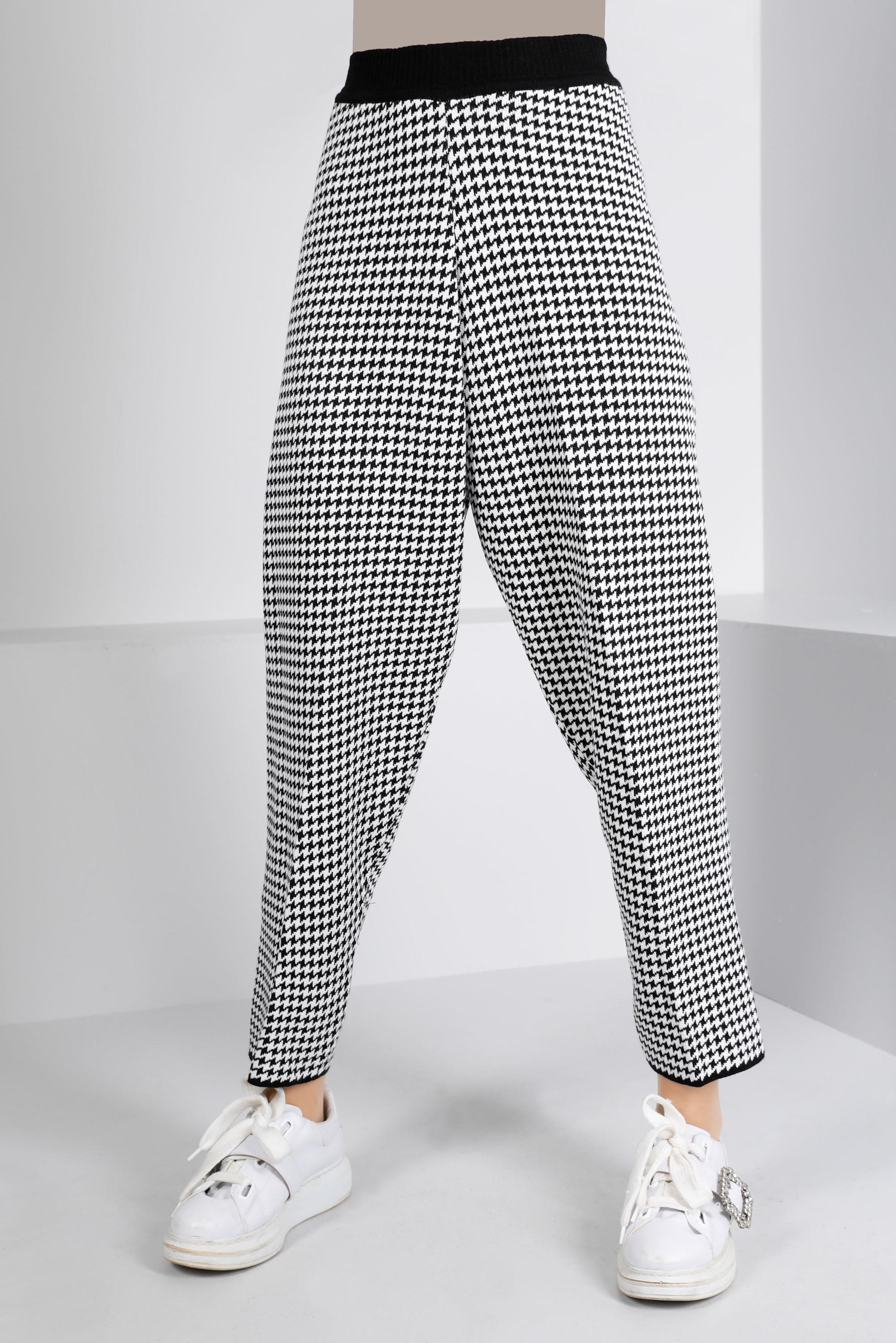 Tesettür giyim SİYAH KAZAYAĞI DESENLİ TRİKO PANTOLON 70433 