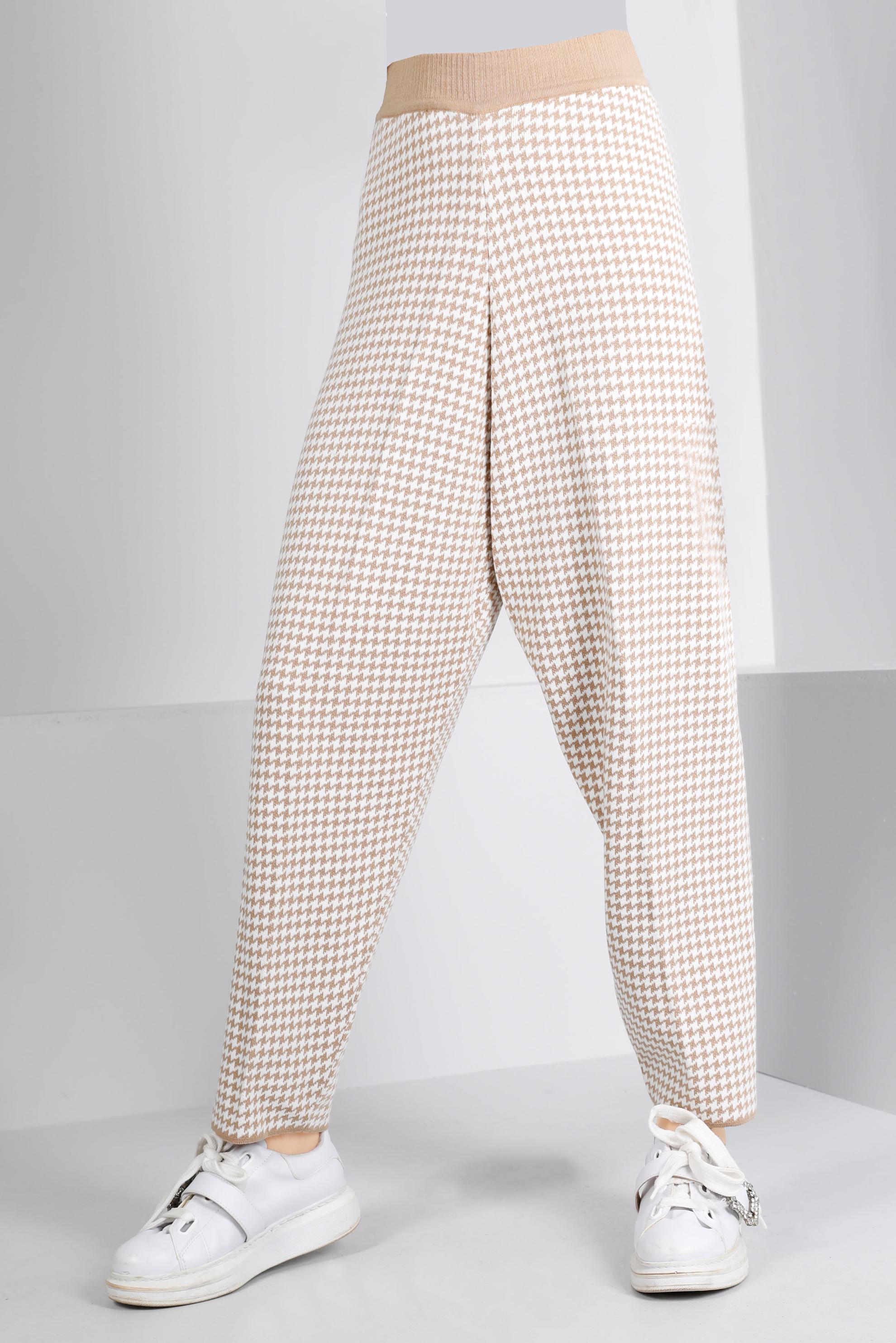 Tesettür giyim KAHVE KAZAYAĞI DESENLİ TRİKO PANTOLON 70433 