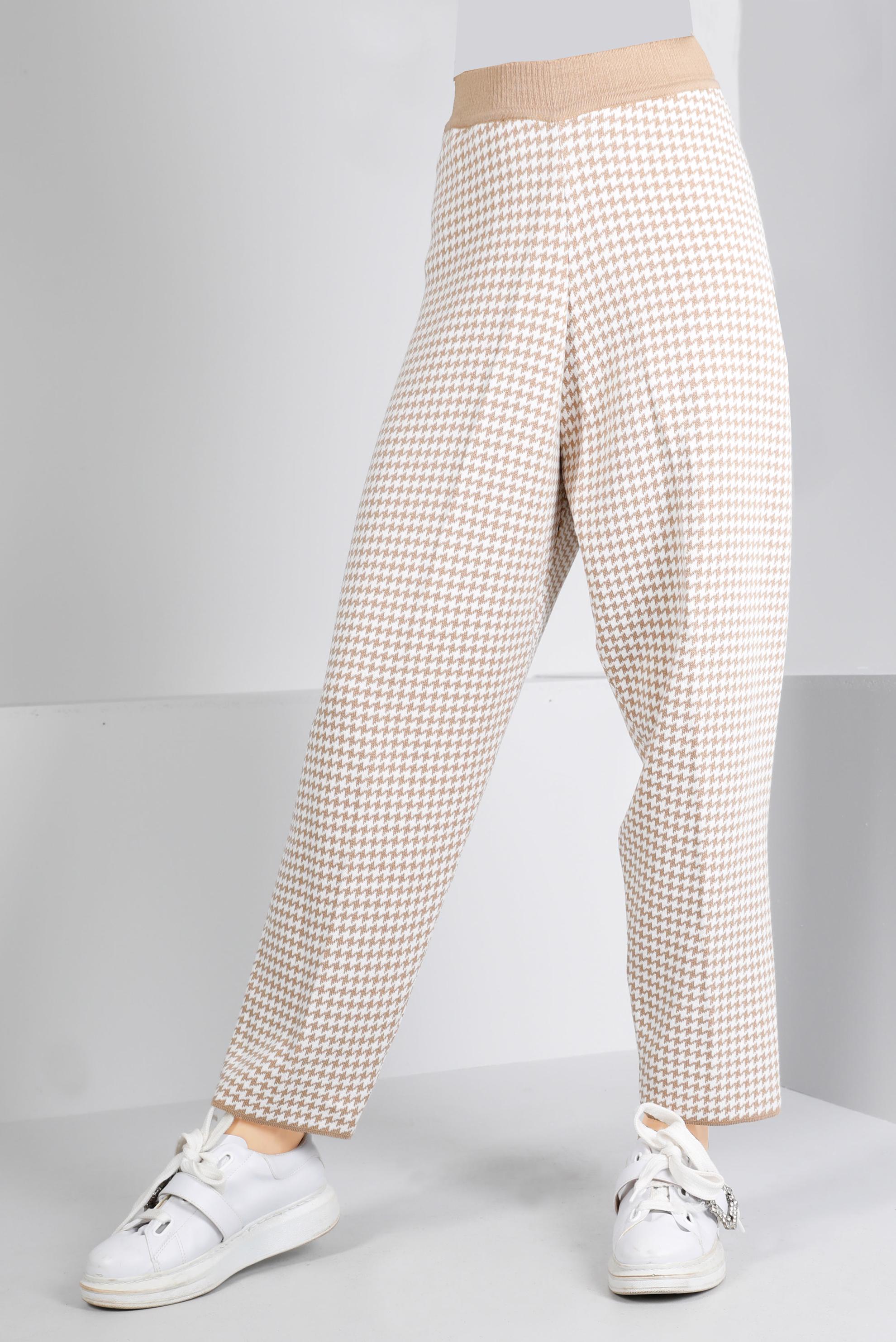 Tesettür giyim KAHVE KAZAYAĞI DESENLİ TRİKO PANTOLON 70433 