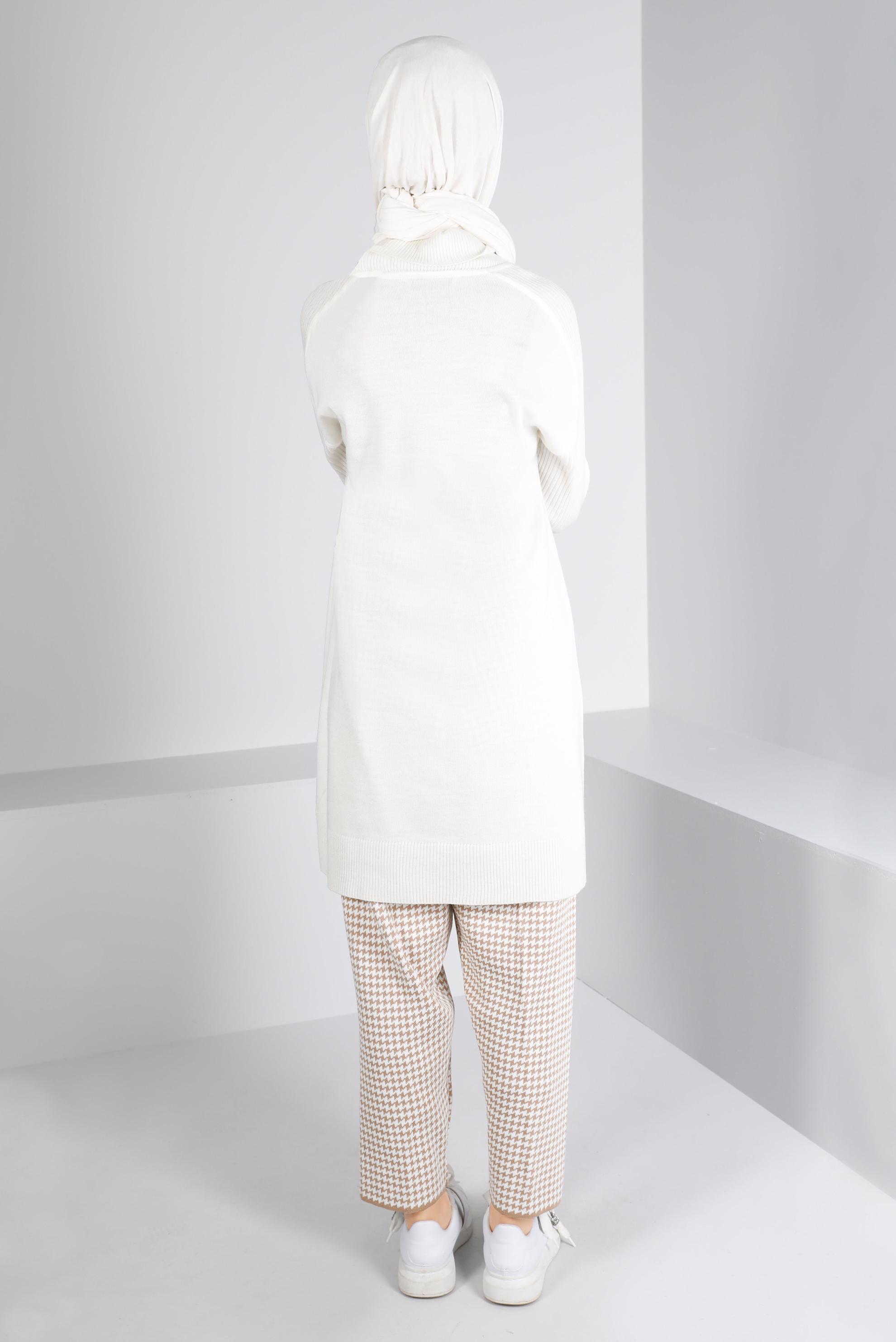 Tesettür giyim KAHVE KAZAYAĞI DESENLİ TRİKO PANTOLON 70433 