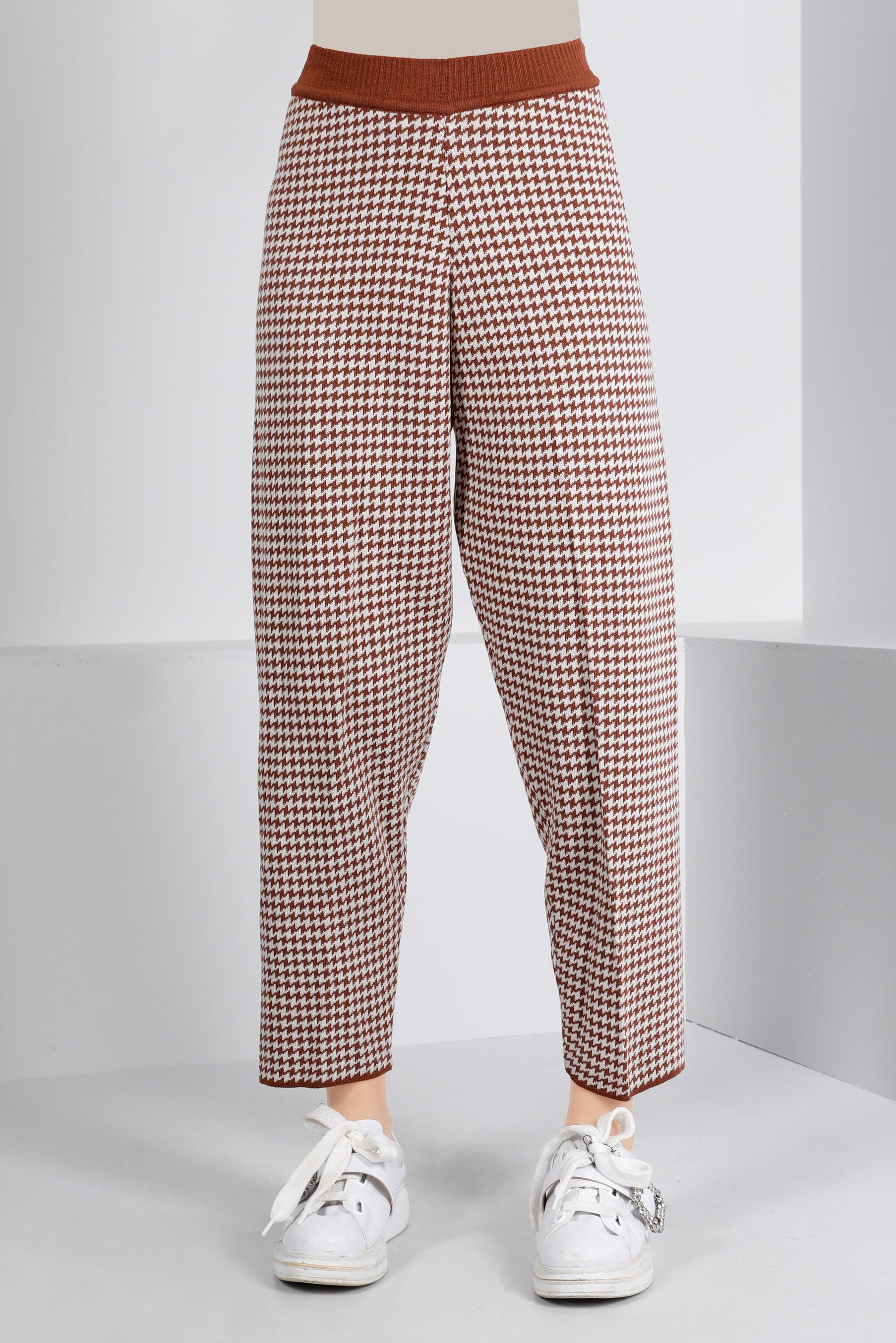 Tesettür giyim KAHVE KAZAYAĞI DESENLİ TRİKO PANTOLON 70433 