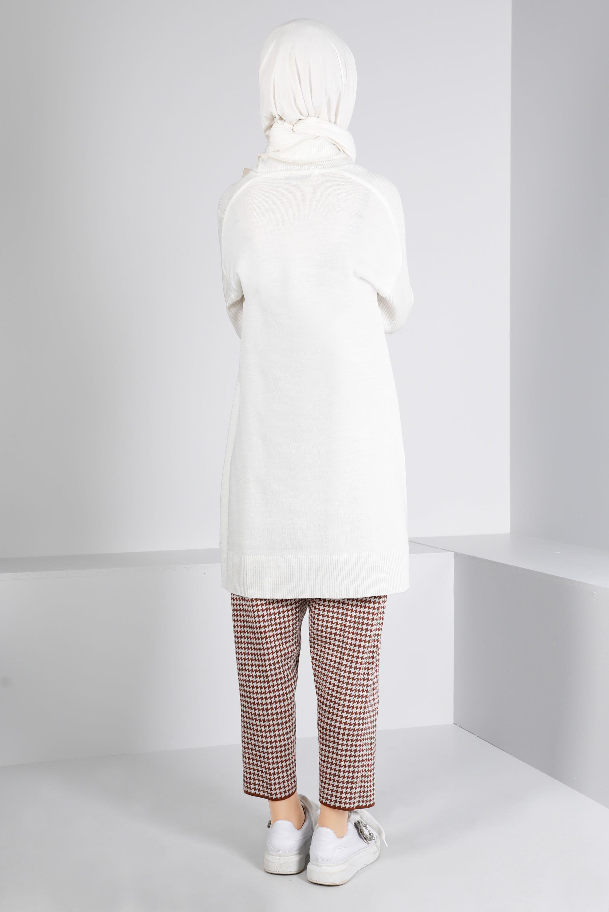 Tesettür giyim KAHVE KAZAYAĞI DESENLİ TRİKO PANTOLON 70433 