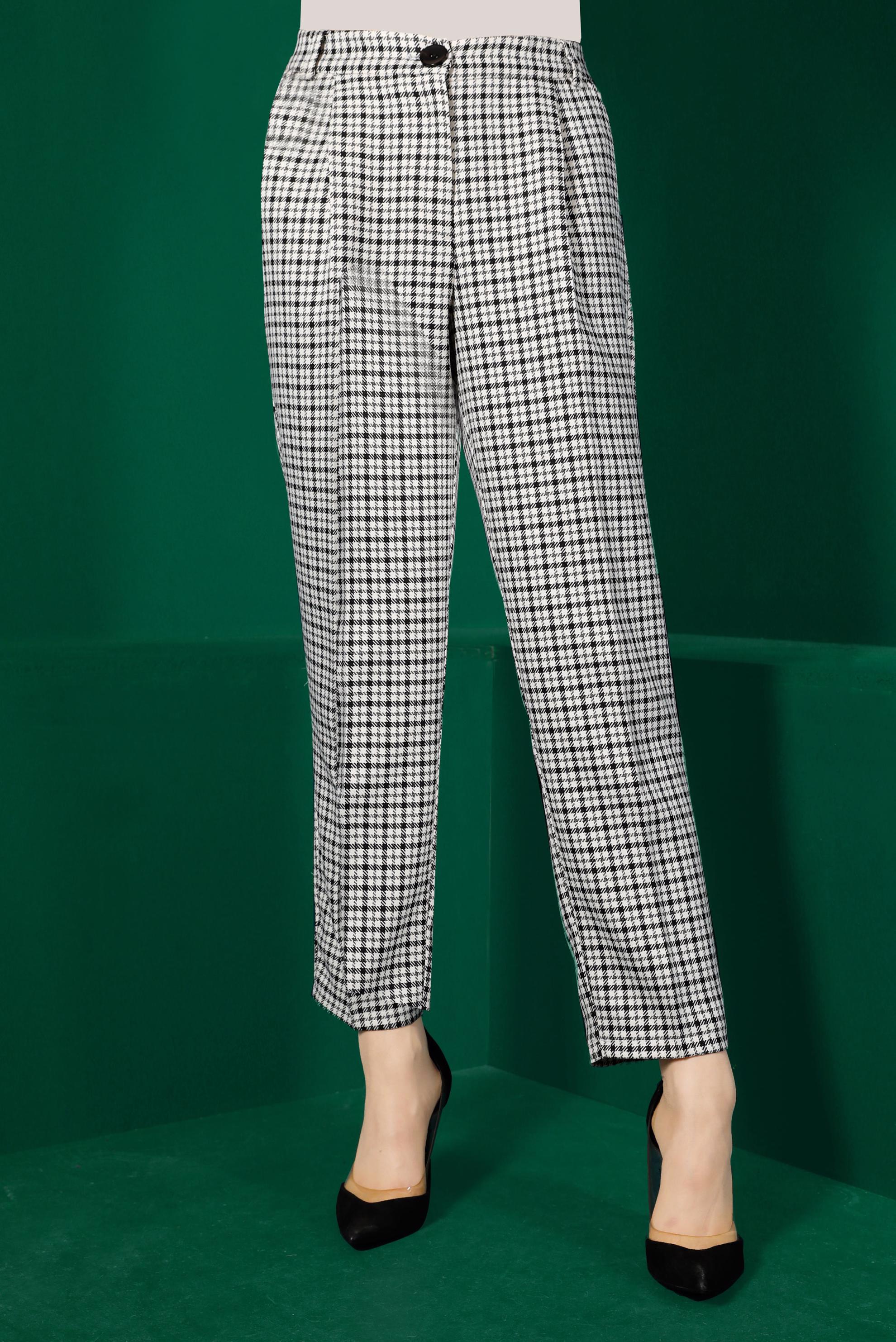 Tesettür giyim BEYAZ KLASİK EKOSE PANTOLON 70435 