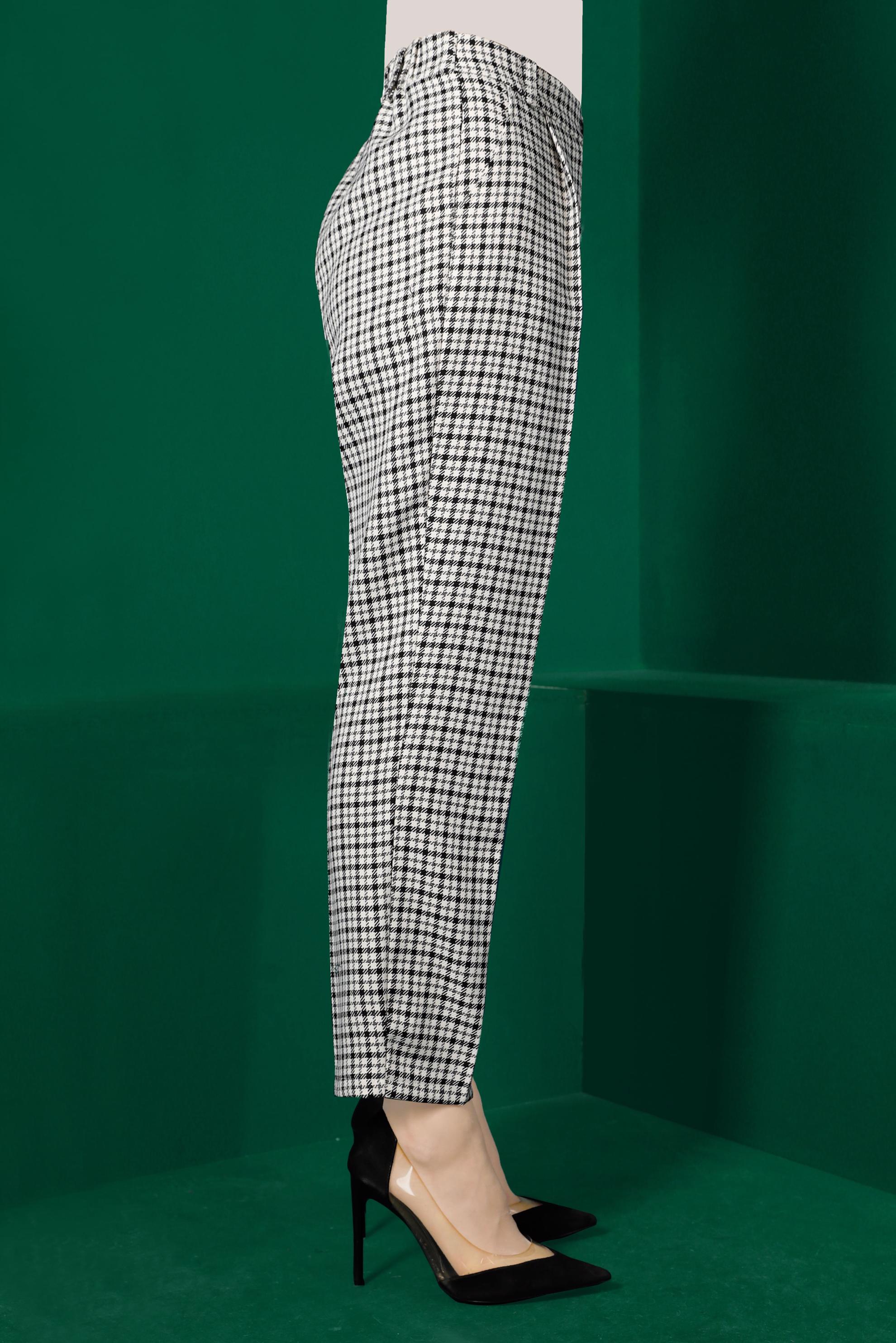 Tesettür giyim BEYAZ KLASİK EKOSE PANTOLON 70435 