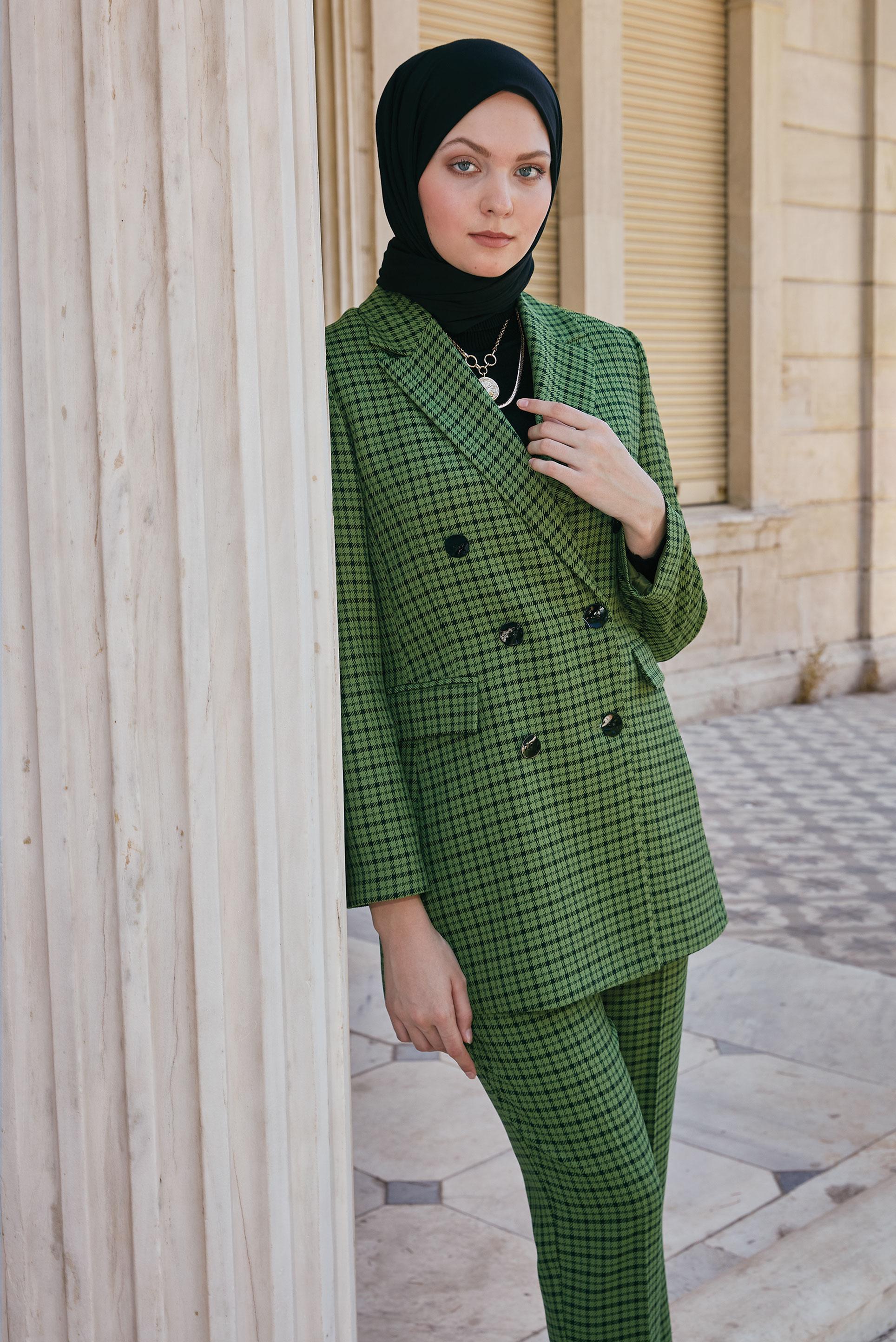 Hijab clothing GREEN CLASSIC CHECKED TROUSERS 70435 