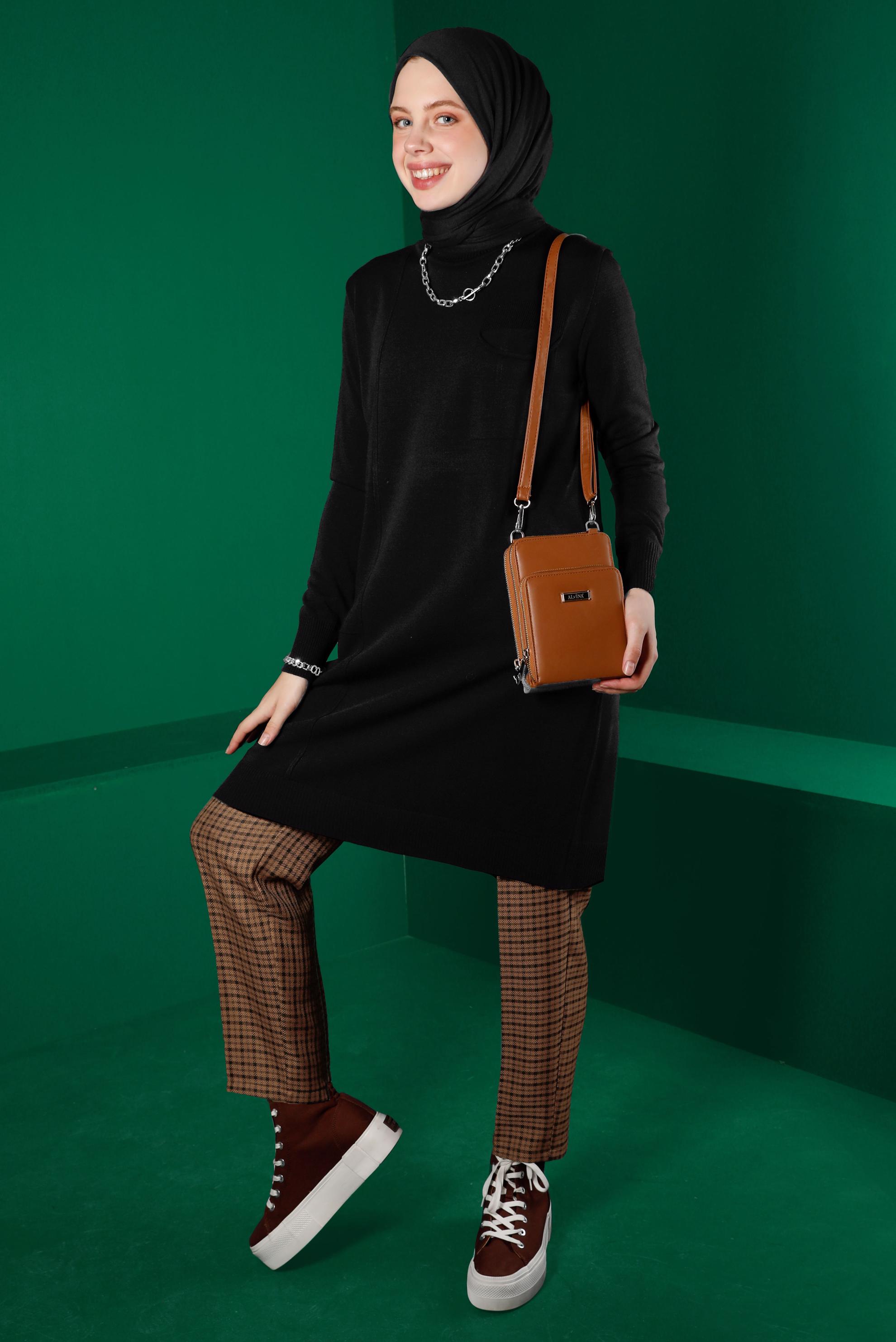 Tesettür giyim TABA KLASİK EKOSE PANTOLON 70435 