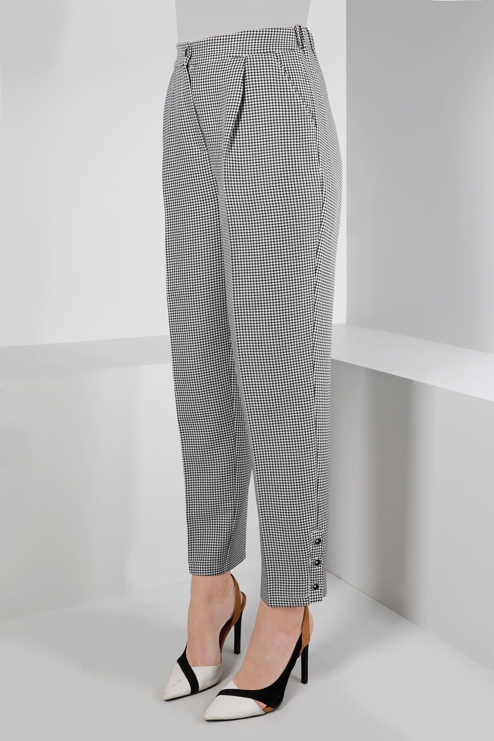 Tesettür giyim SİYAH KAZAYAĞI DESENLİ KLASİK PANTOLON 70437 