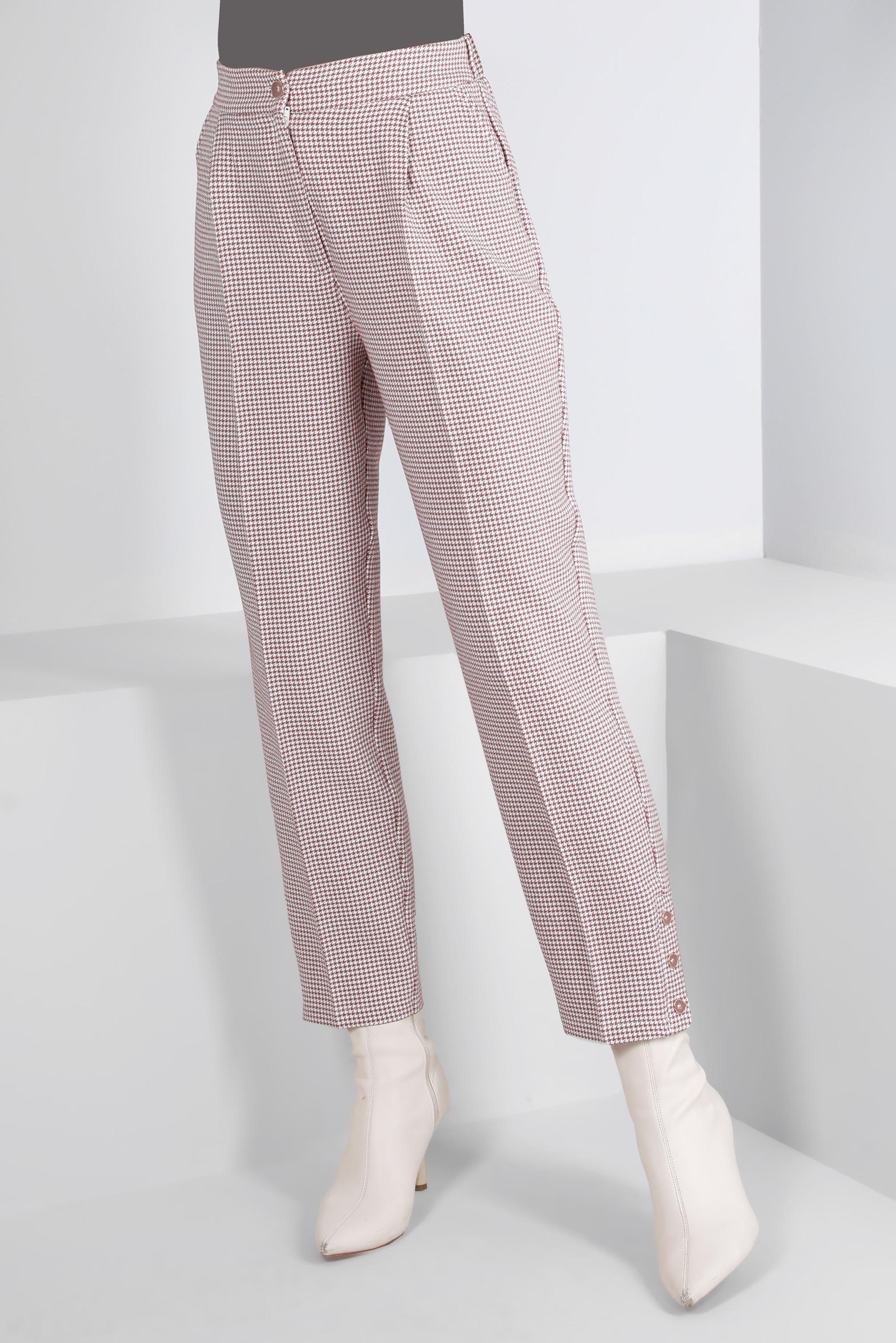 Tesettür giyim PUDRA KAZAYAĞI DESENLİ KLASİK PANTOLON 70437 