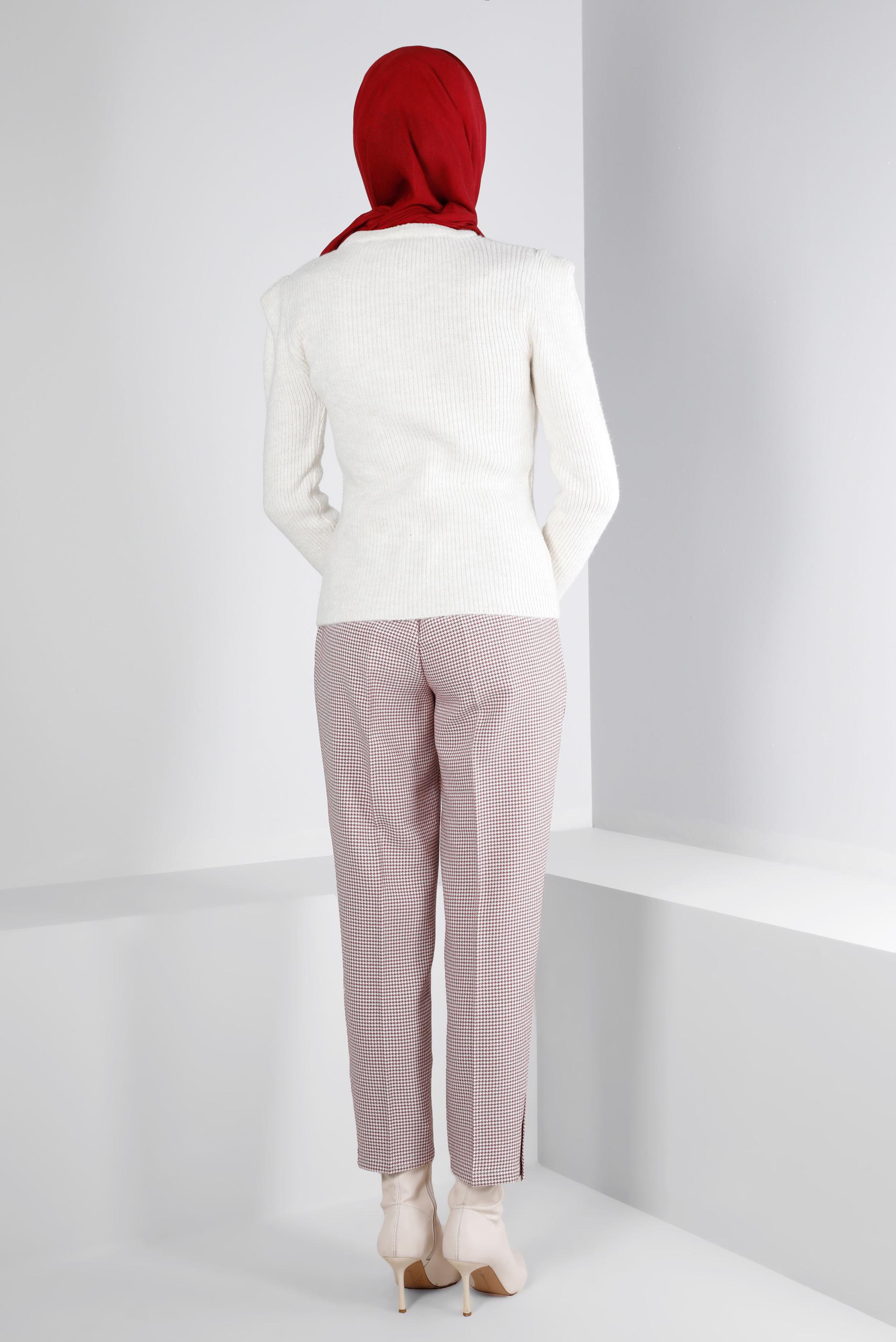 Tesettür giyim PUDRA KAZAYAĞI DESENLİ KLASİK PANTOLON 70437 