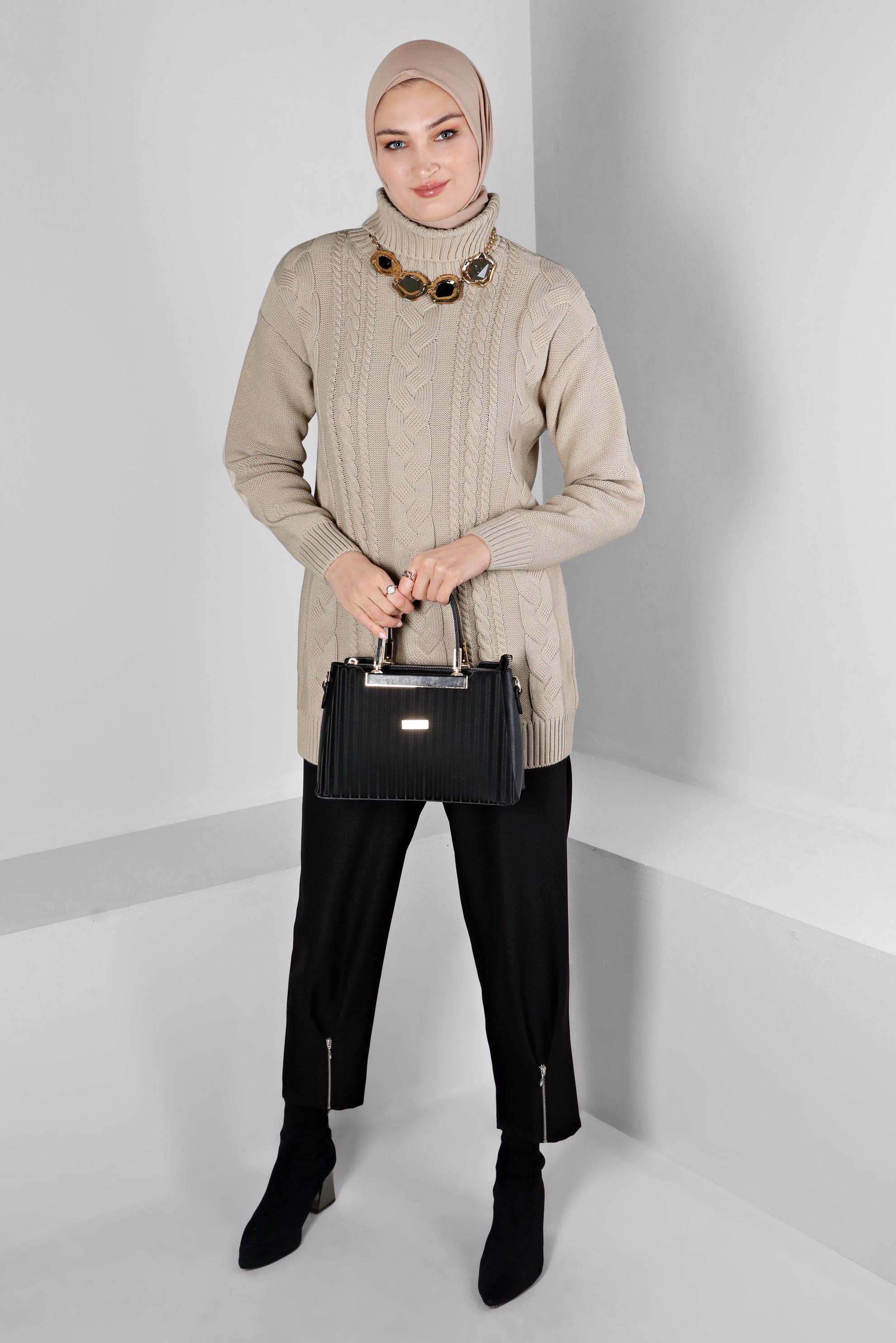 Tesettür giyim SİYAH PAÇASI FERMUAR DETAYLI PANTOLON 70438