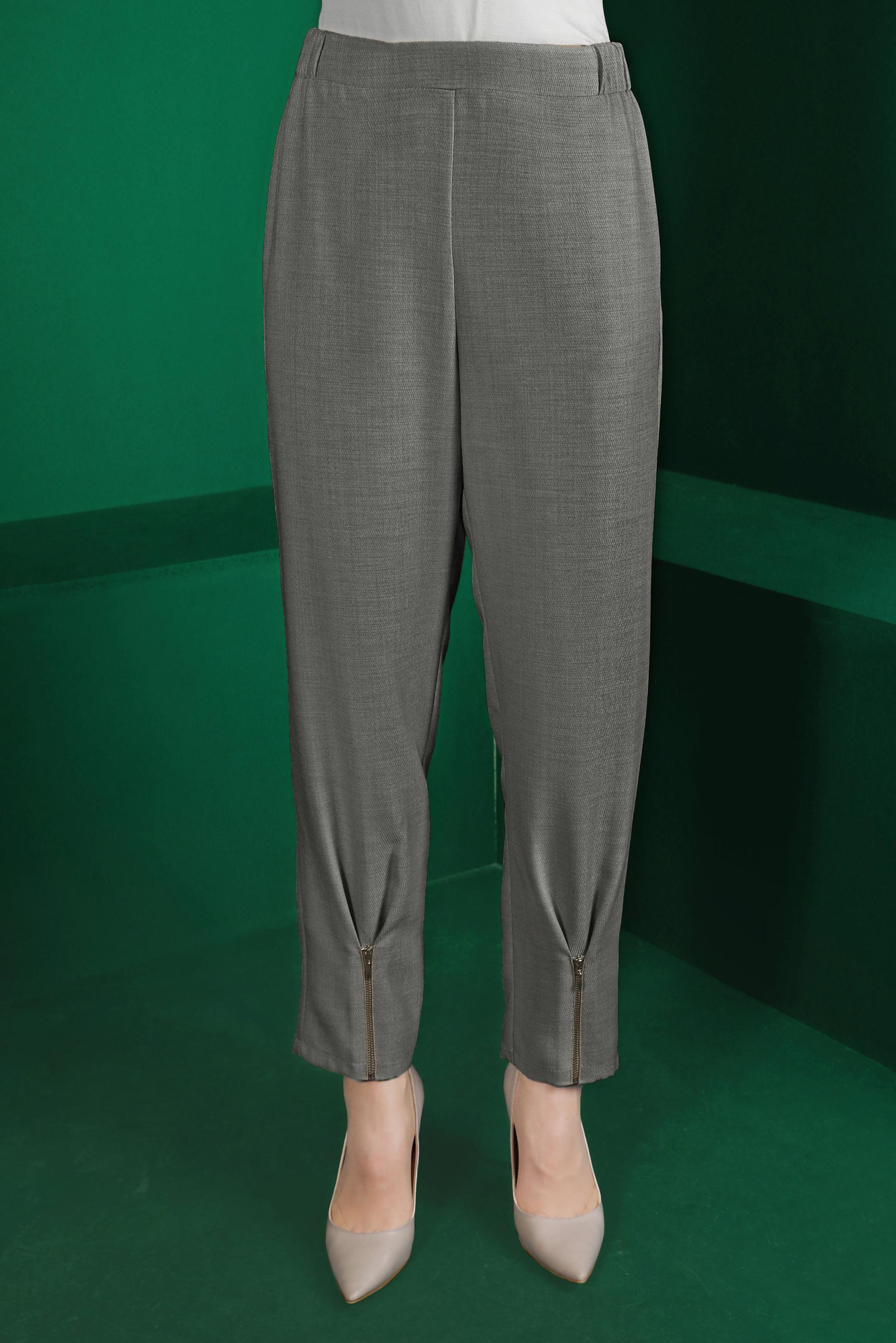 Tesettür giyim GRİ PAÇASI FERMUAR DETAYLI PANTOLON 70438