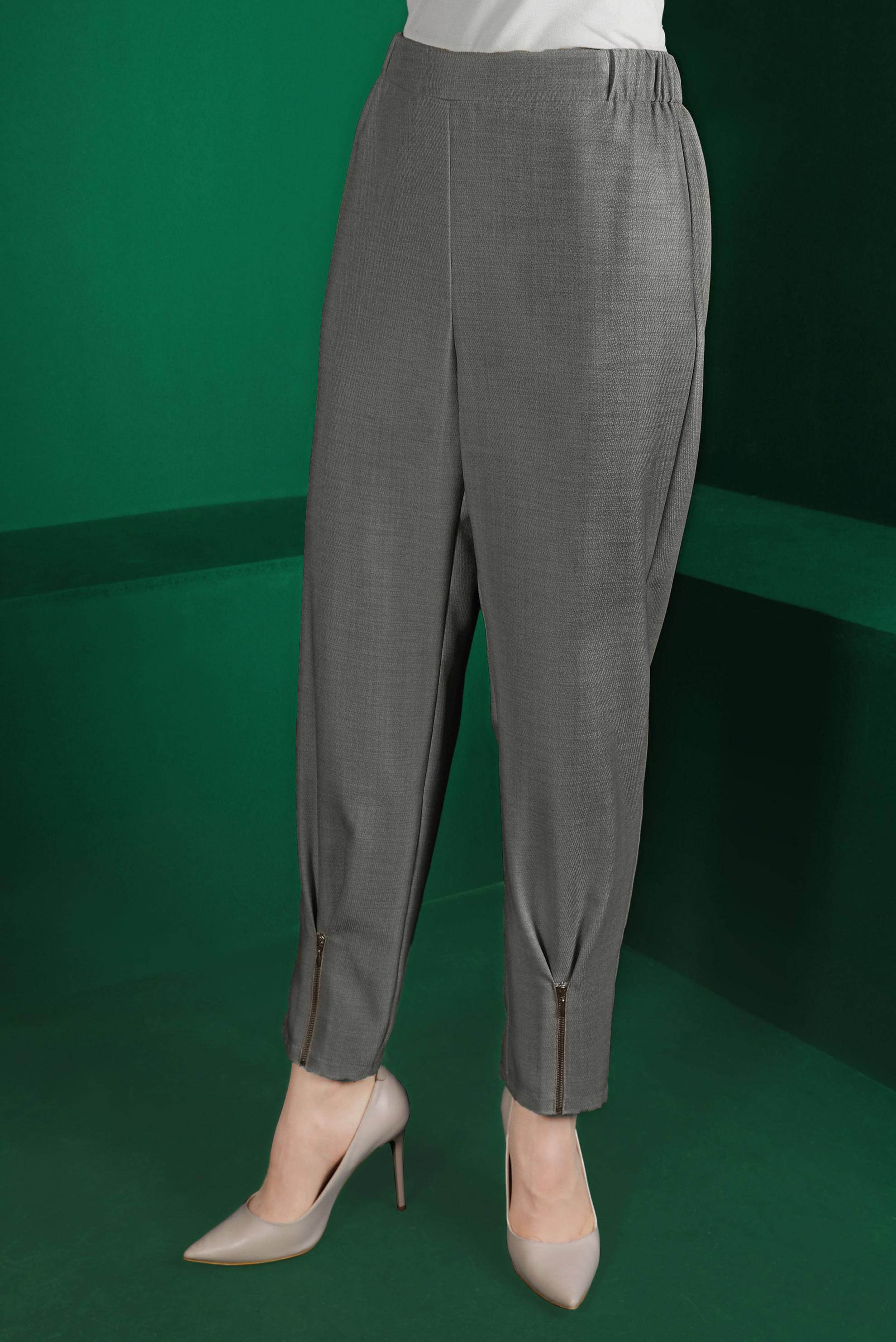 Tesettür giyim GRİ PAÇASI FERMUAR DETAYLI PANTOLON 70438