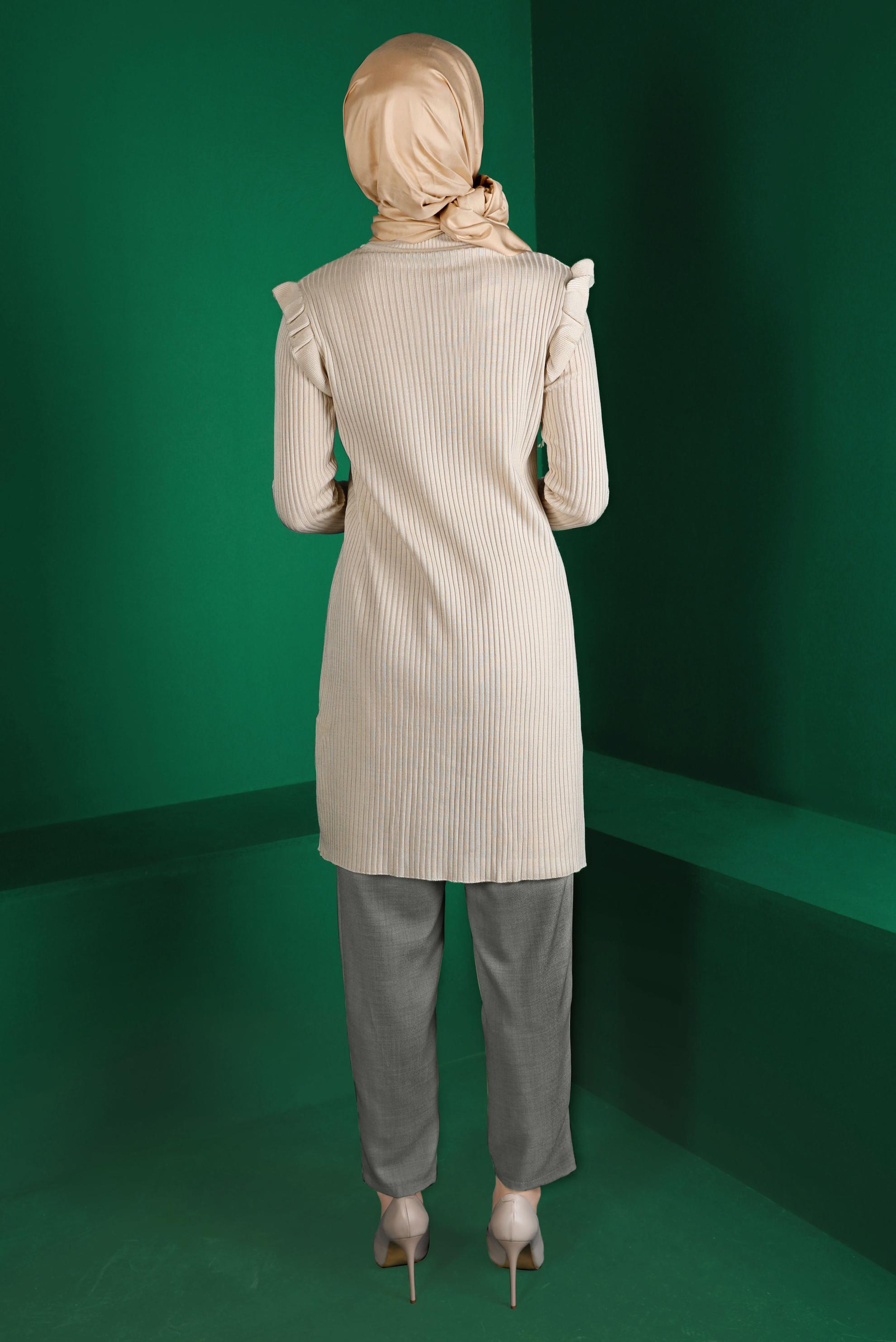 Tesettür giyim GRİ PAÇASI FERMUAR DETAYLI PANTOLON 70438