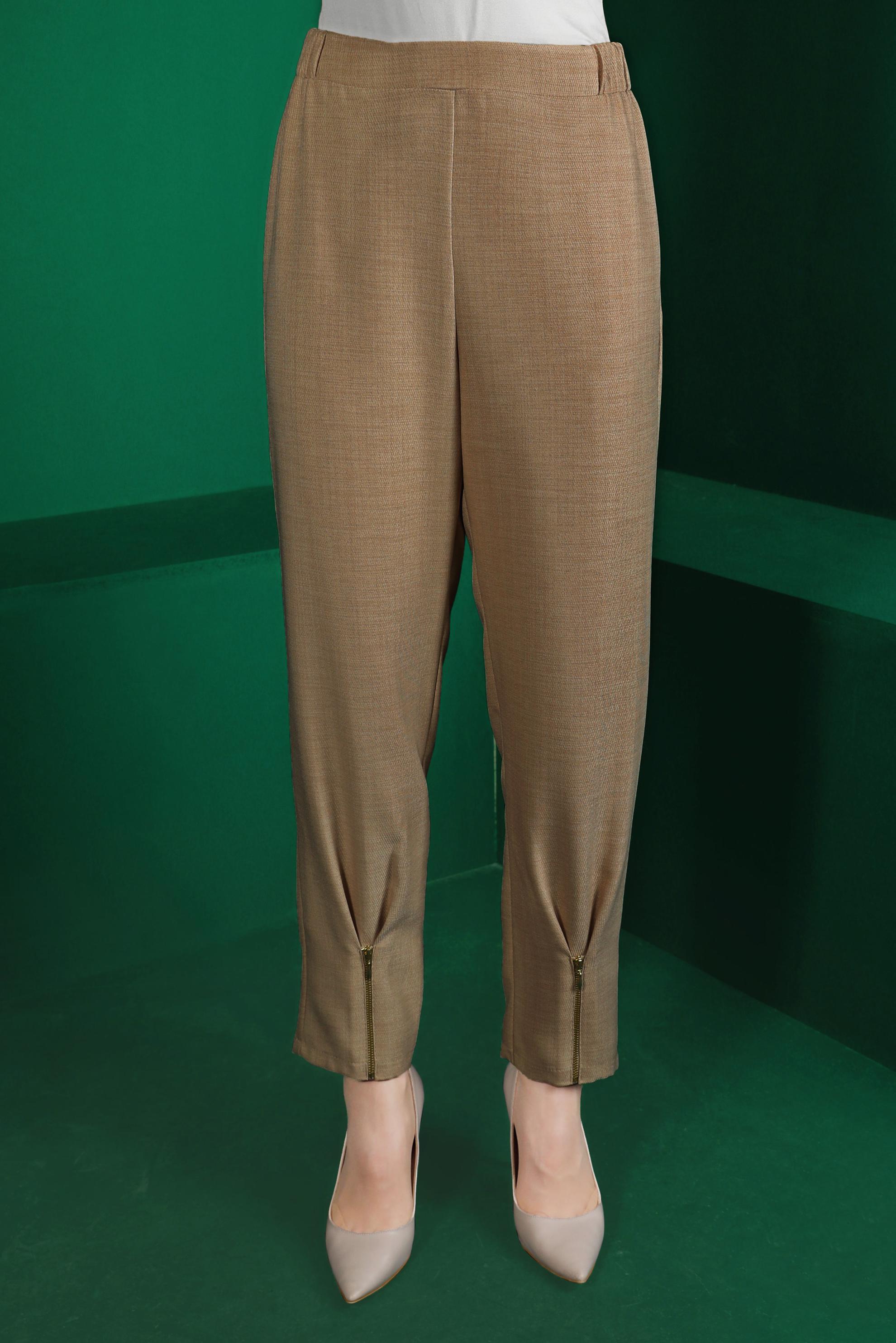 Tesettür giyim KAHVE PAÇASI FERMUAR DETAYLI PANTOLON 70438